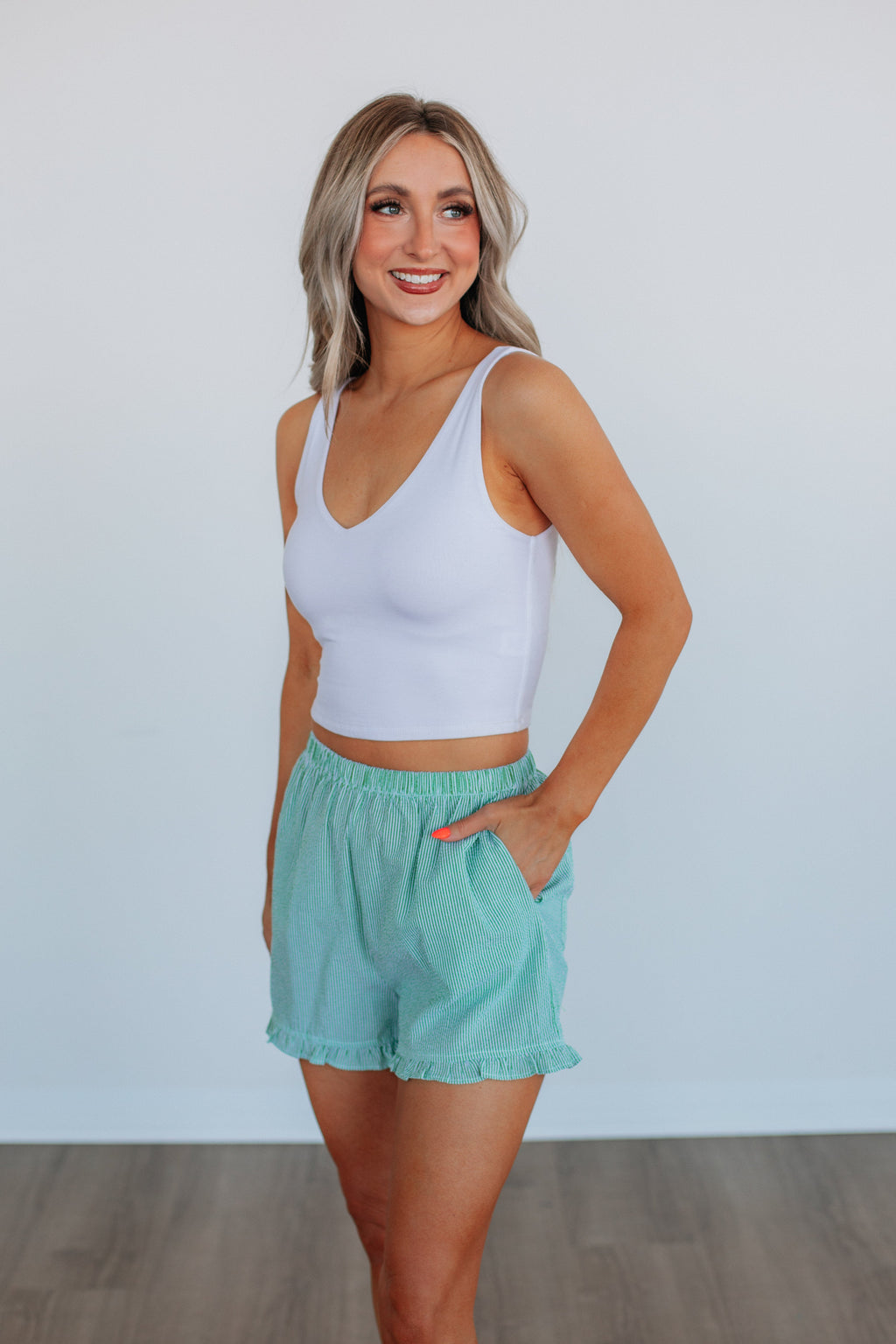 Aminah Striped Shorts - Kelly Green
