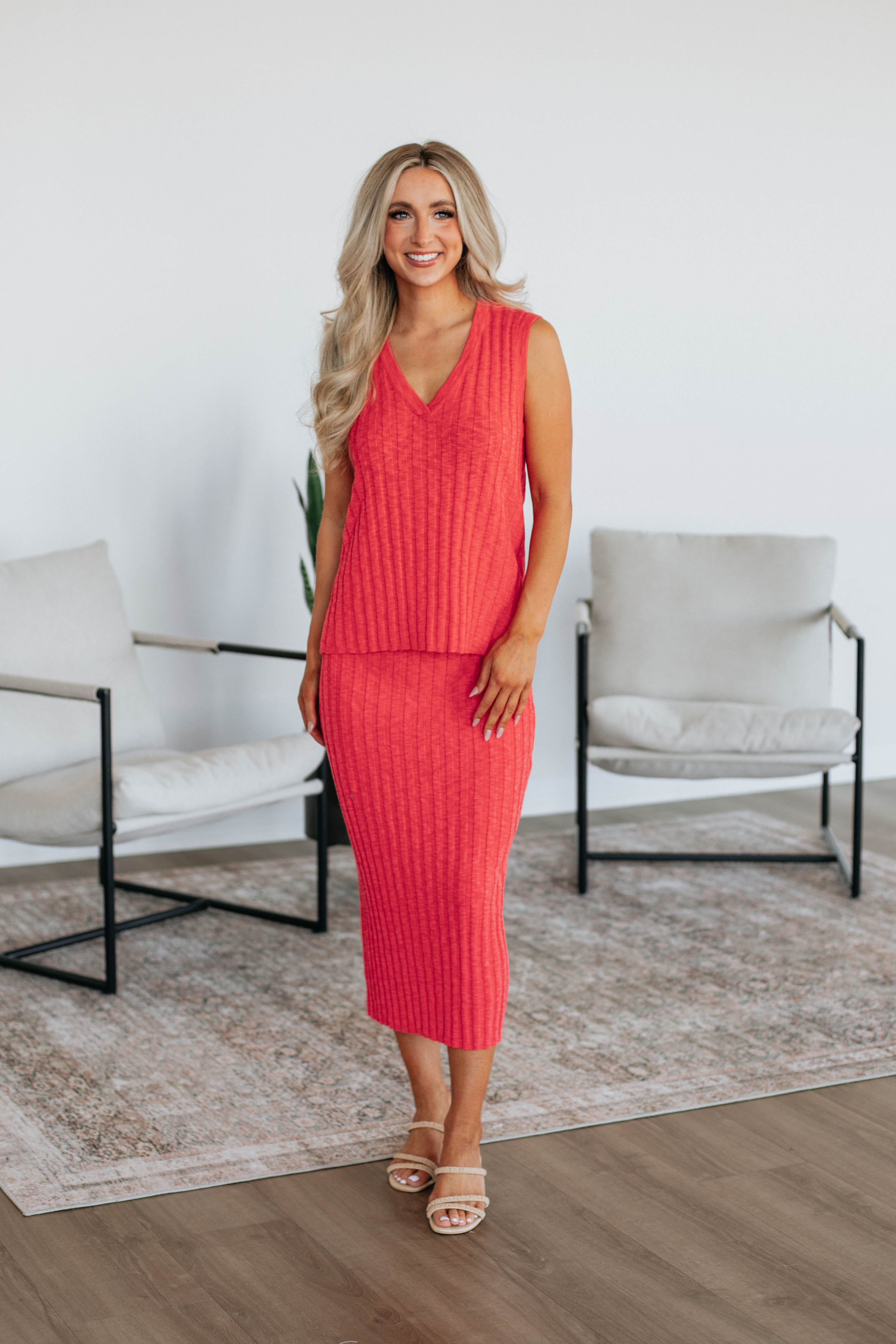 Andri Knit Skirt - Deep Coral