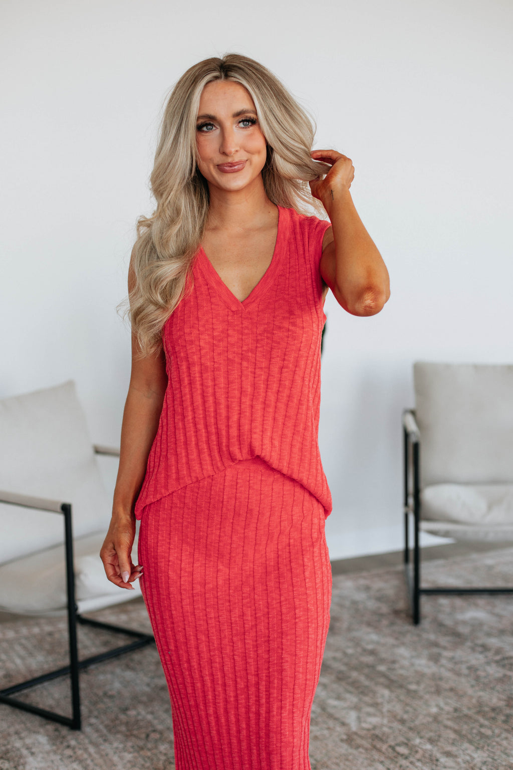 Andri Knit Top - Deep Coral