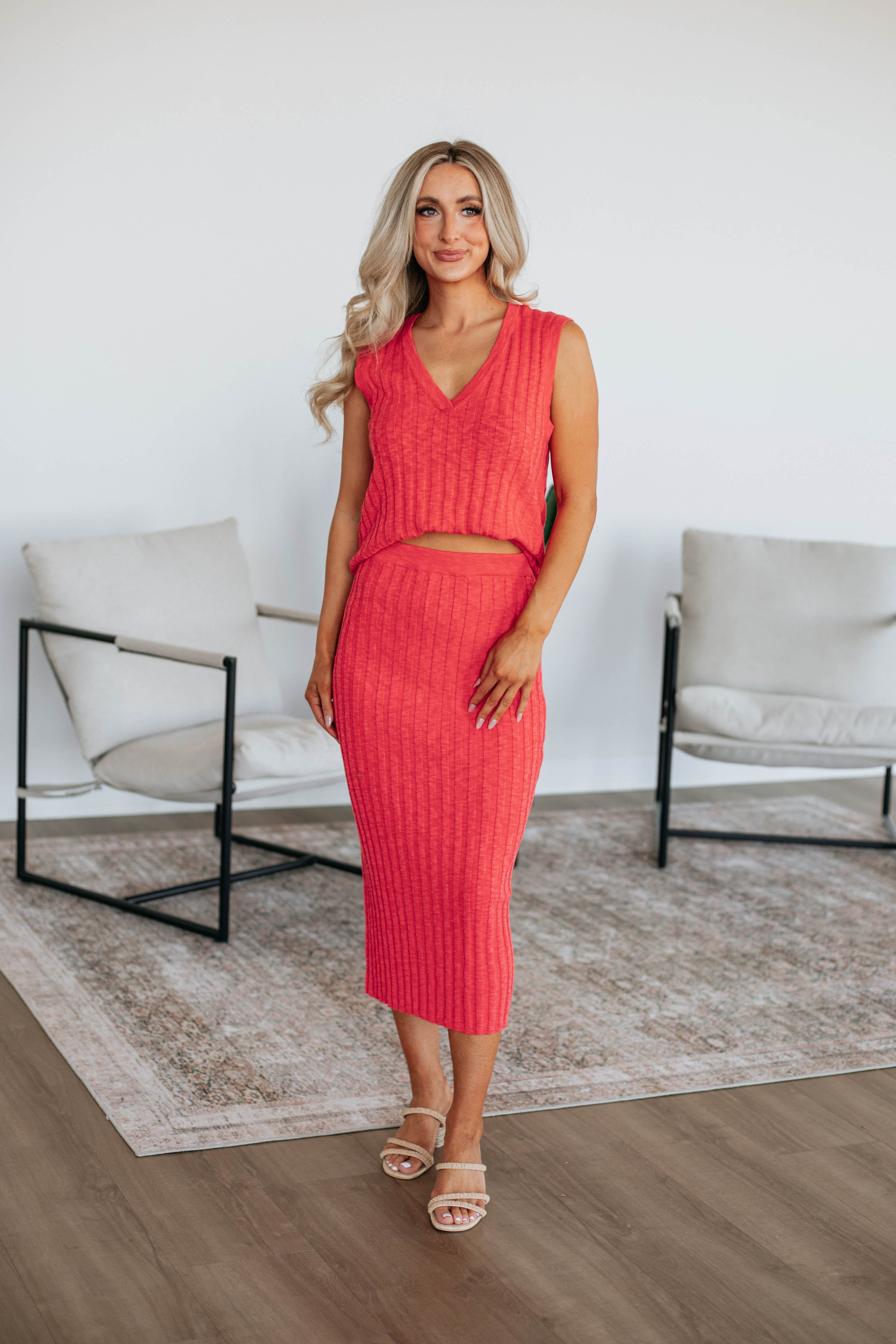 Andri Knit Skirt - Deep Coral