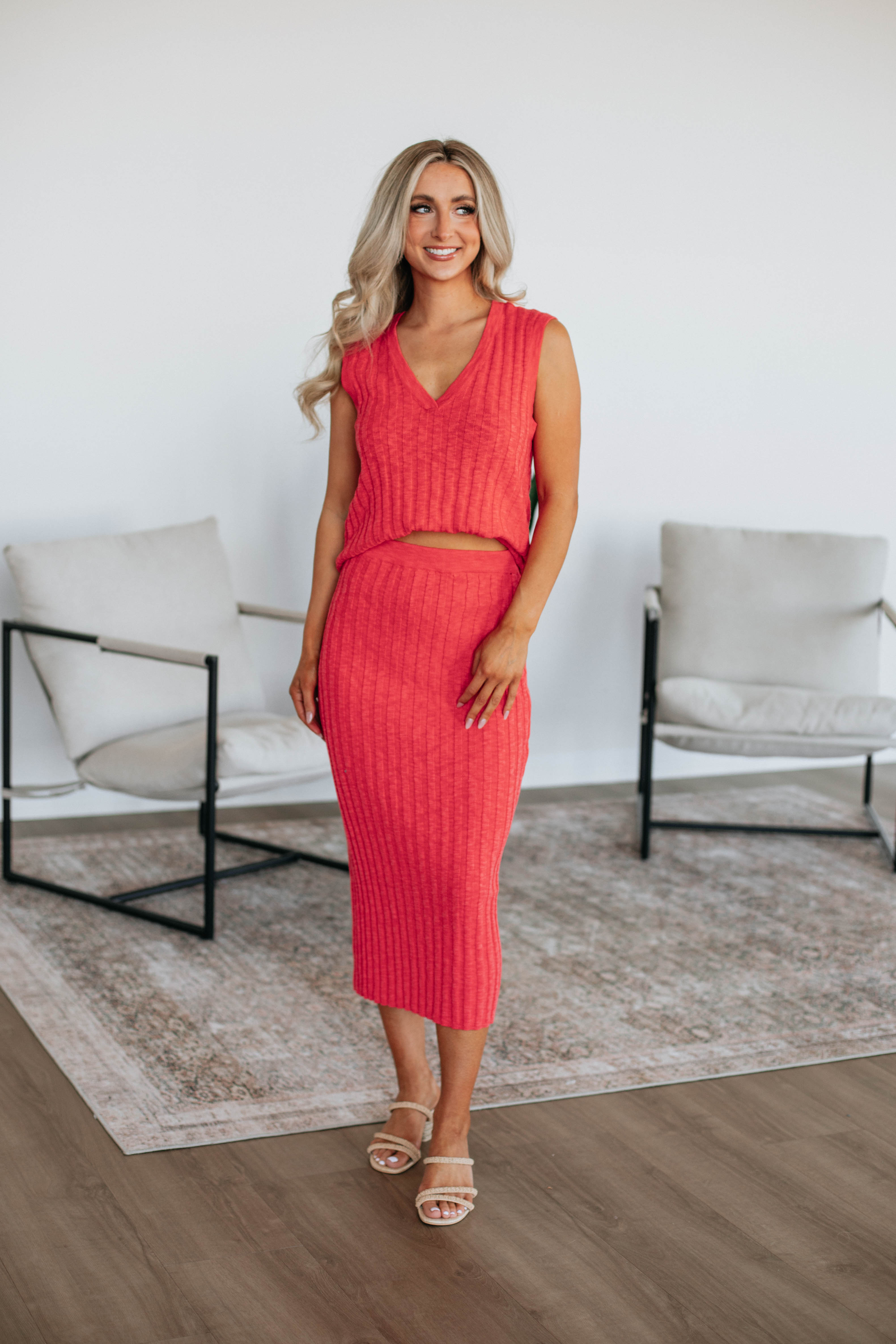 Andri Knit Skirt - Deep Coral