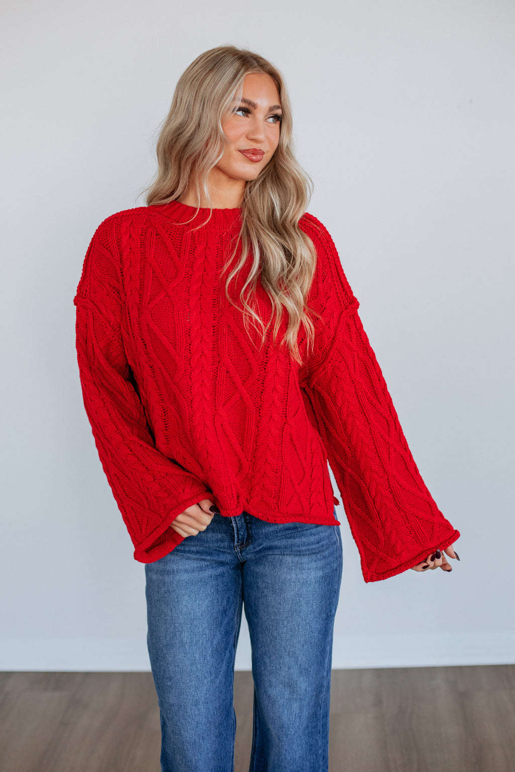 Anna Cable Knit Sweater - Ruby