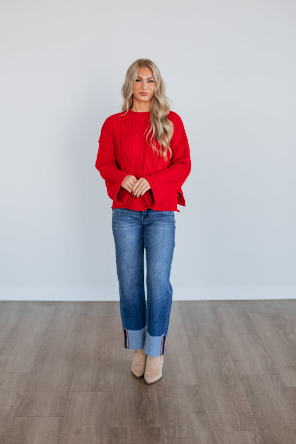 Anna Cable Knit Sweater - Ruby
