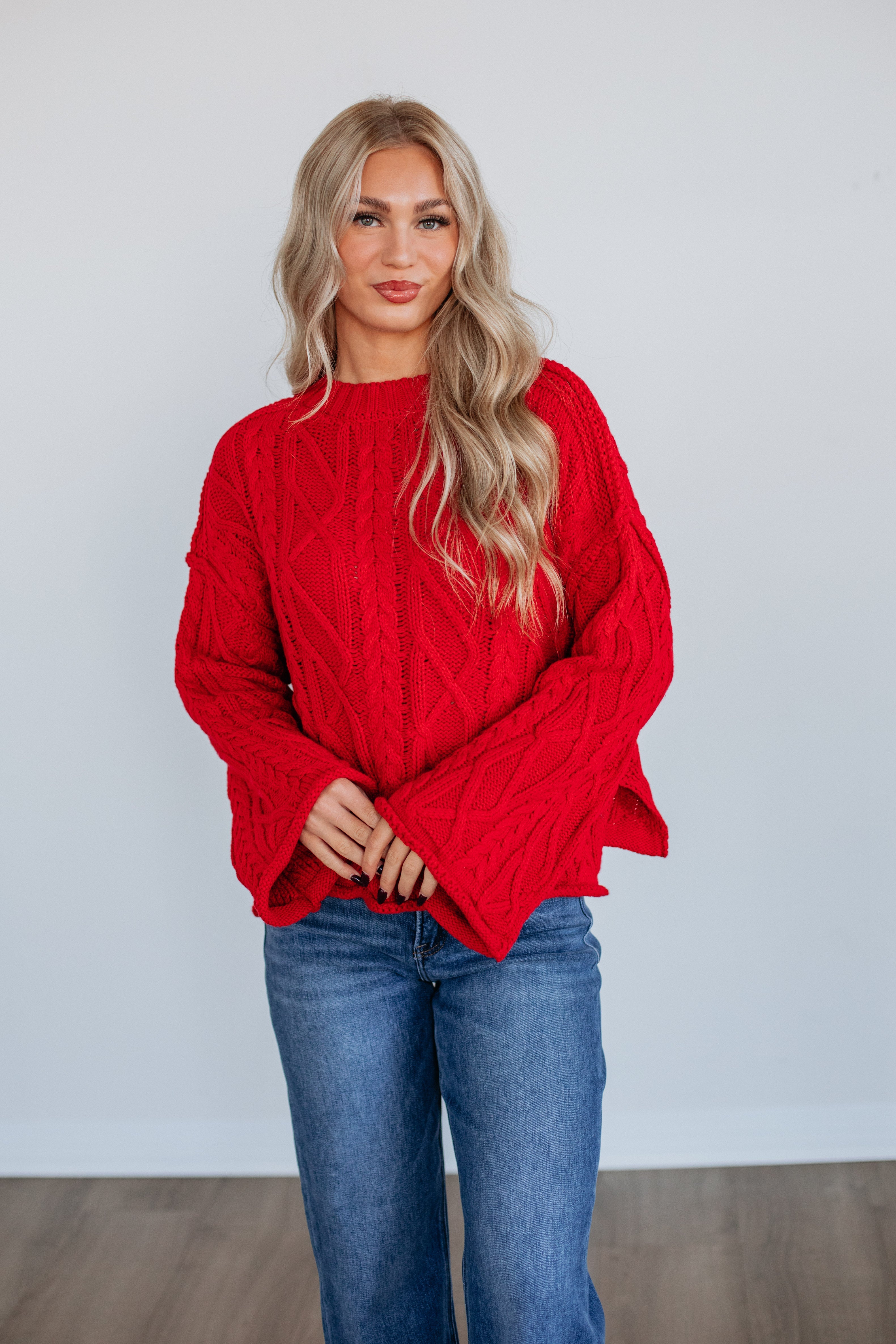 Anna Cable Knit Sweater - Ruby