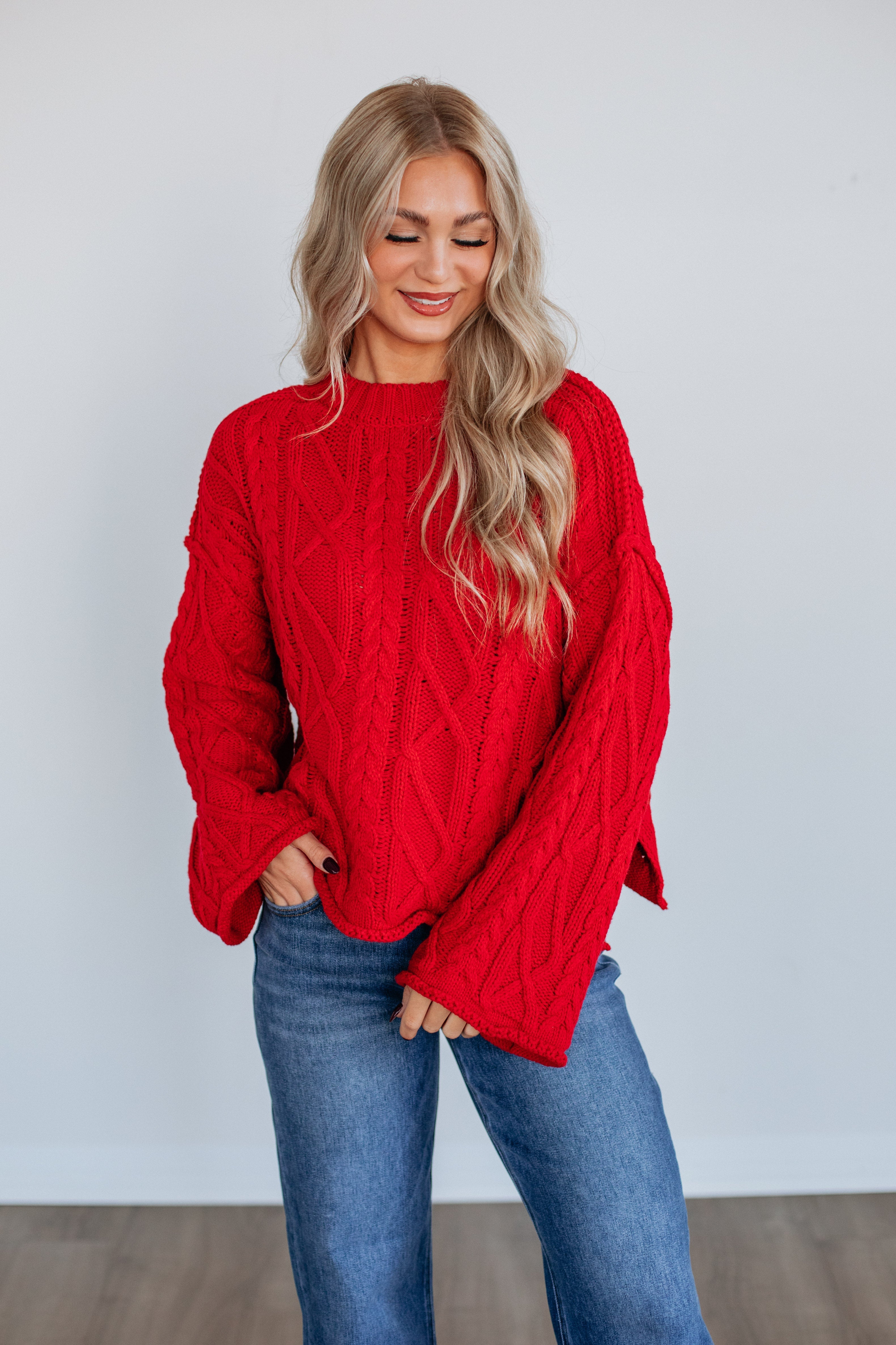 Anna Cable Knit Sweater - Ruby