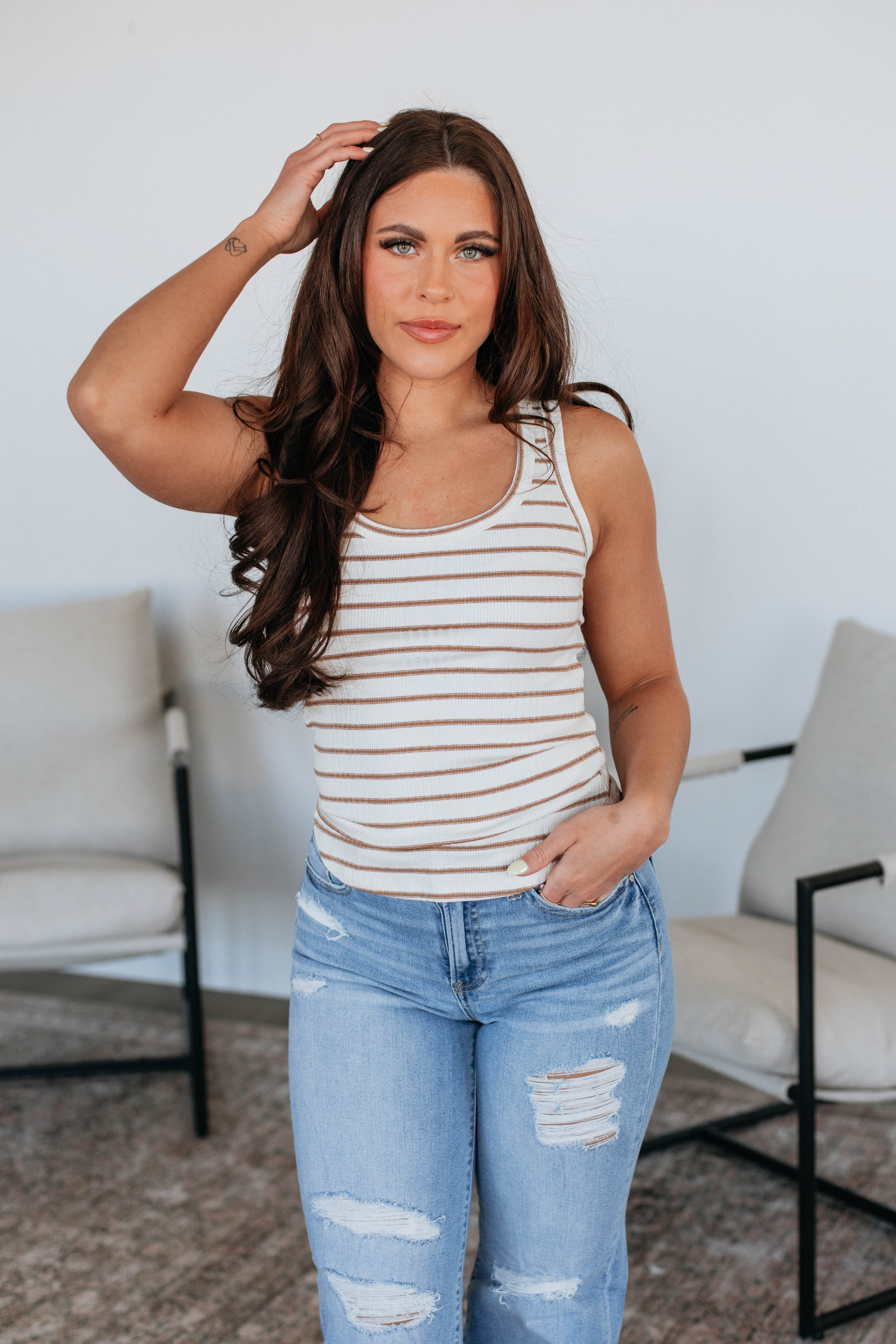 Ansley Striped Tank - Mocha Mix