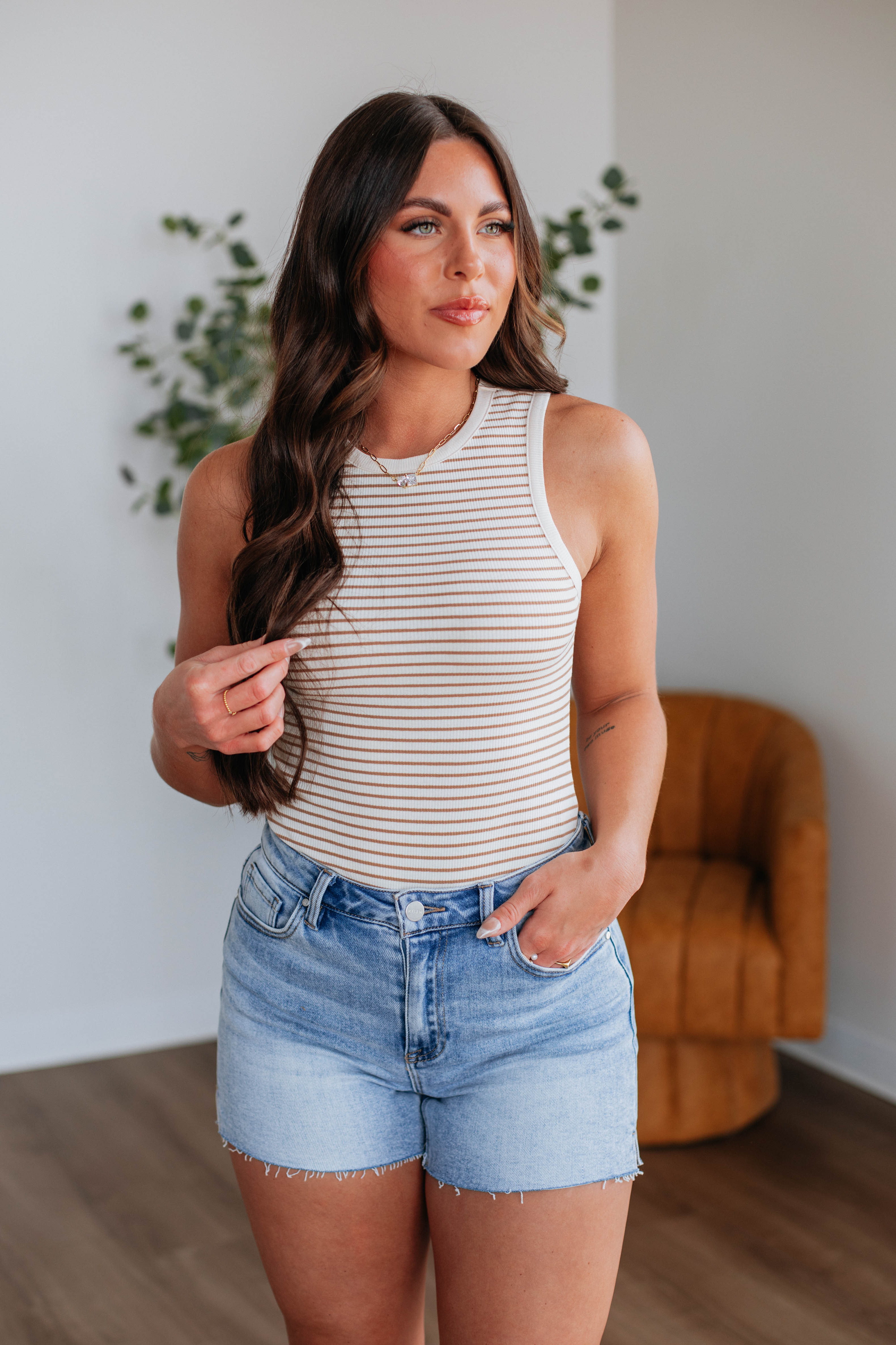 April Striped Bodysuit - Tan Mix