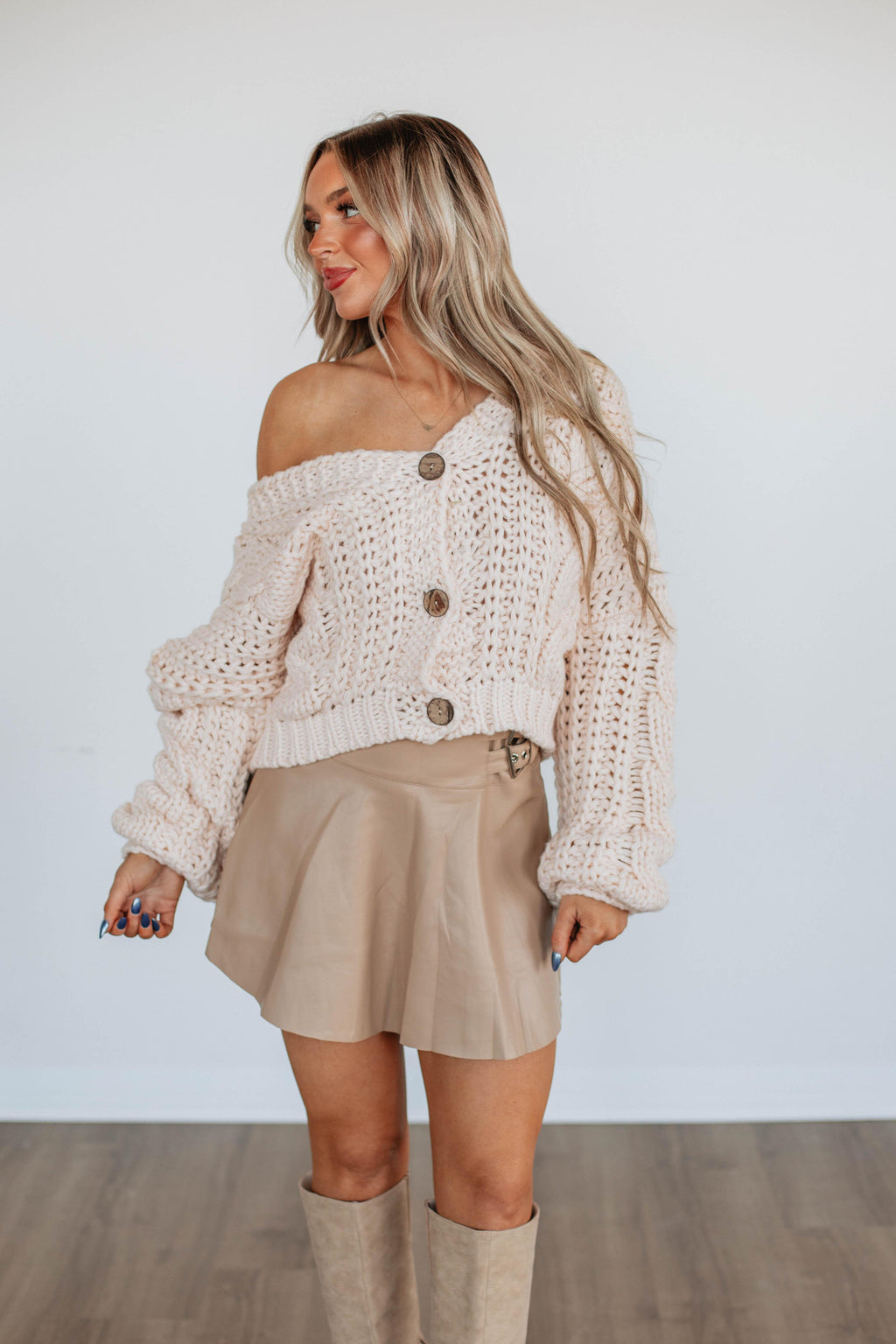 Aria Leather Skirt - Khaki