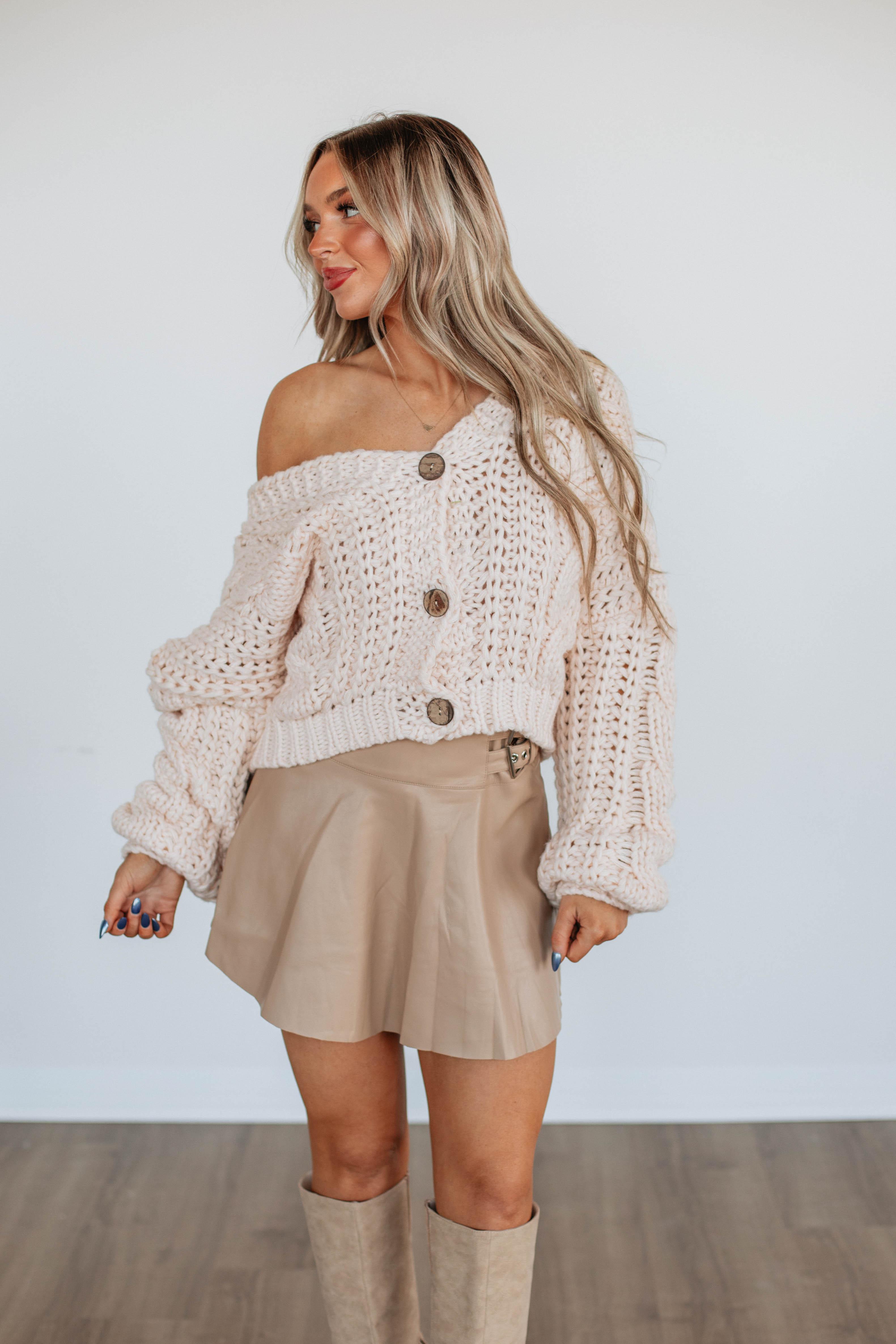 Aria Leather Skirt - Khaki