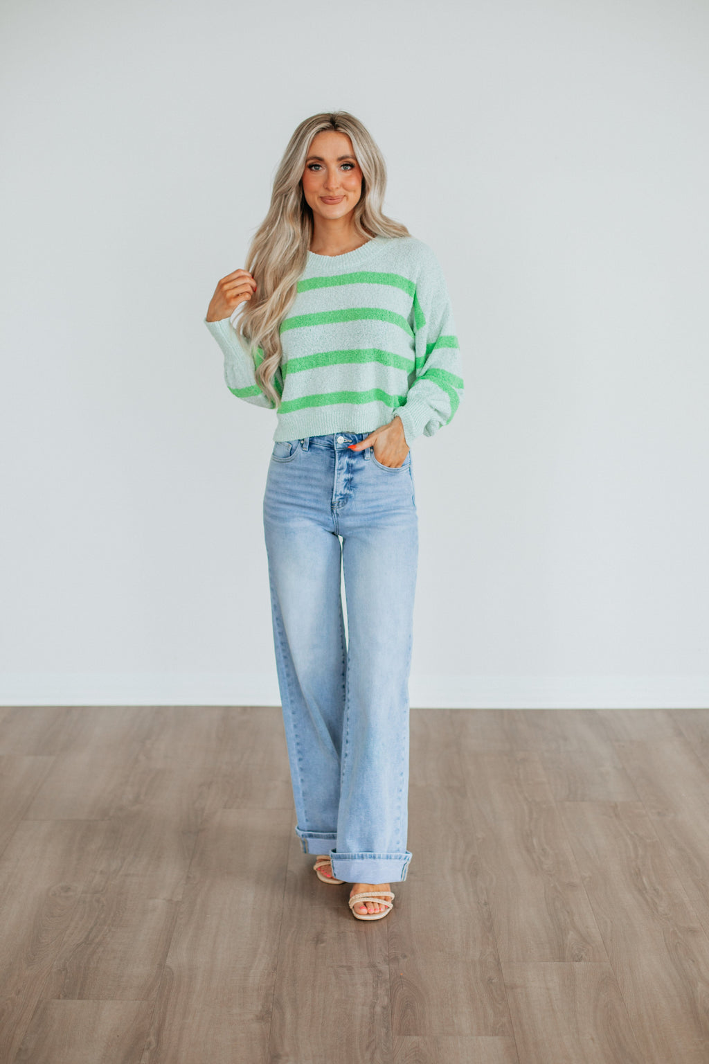 Aubriana Striped Sweater - Light Mint Mix