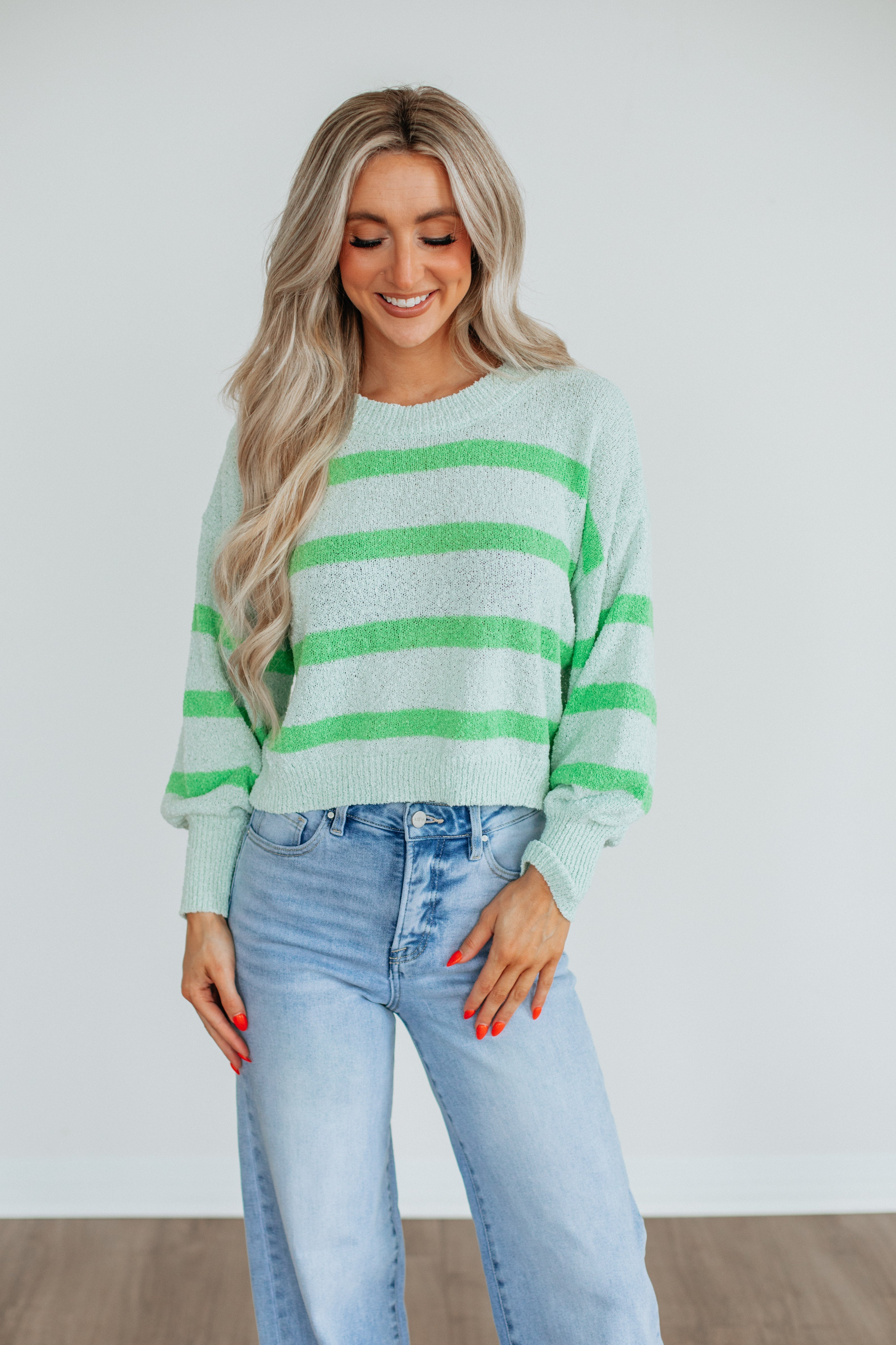 Aubriana Striped Sweater - Light Mint Mix