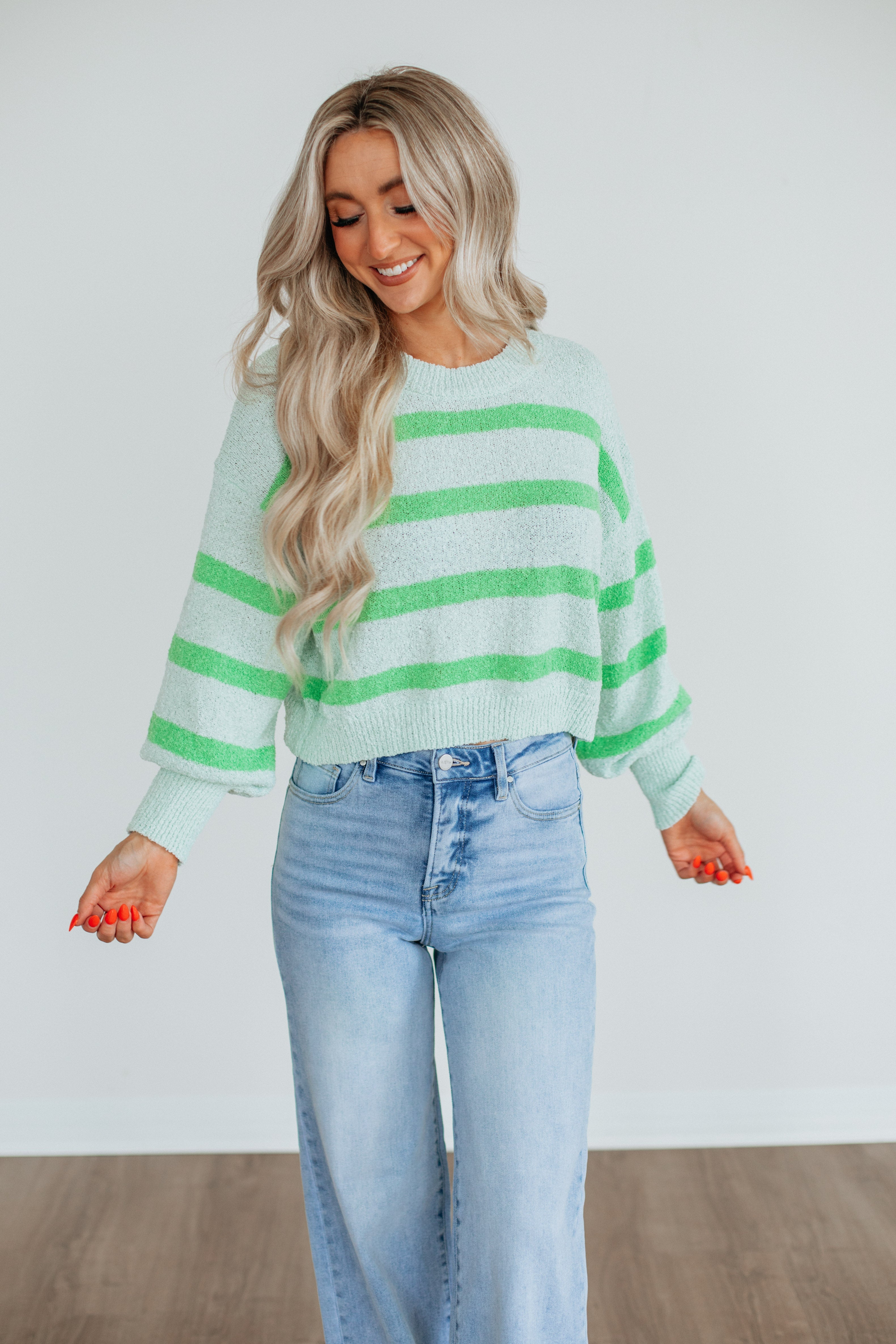Aubriana Striped Sweater - Light Mint Mix