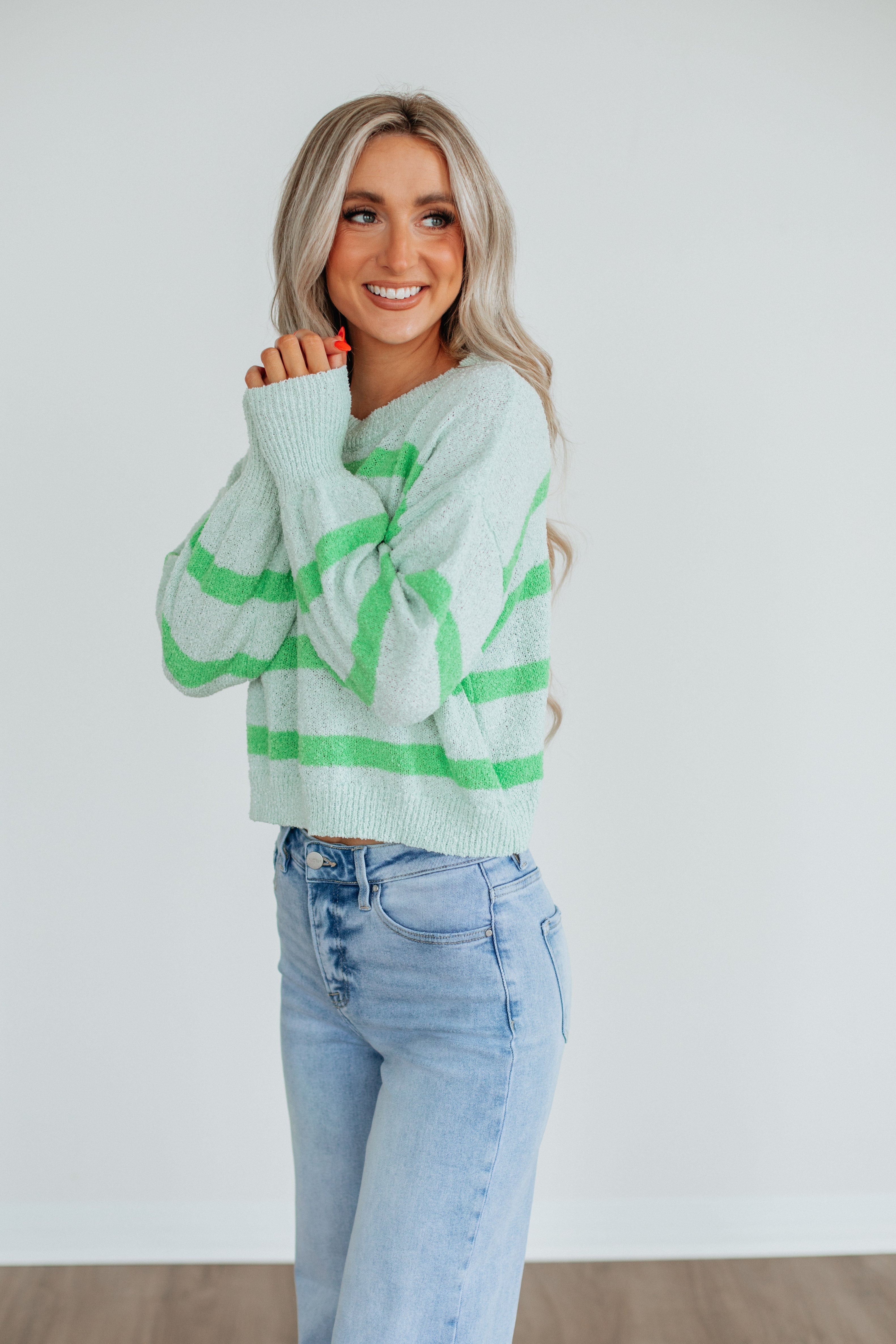 Aubriana Striped Sweater - Light Mint Mix