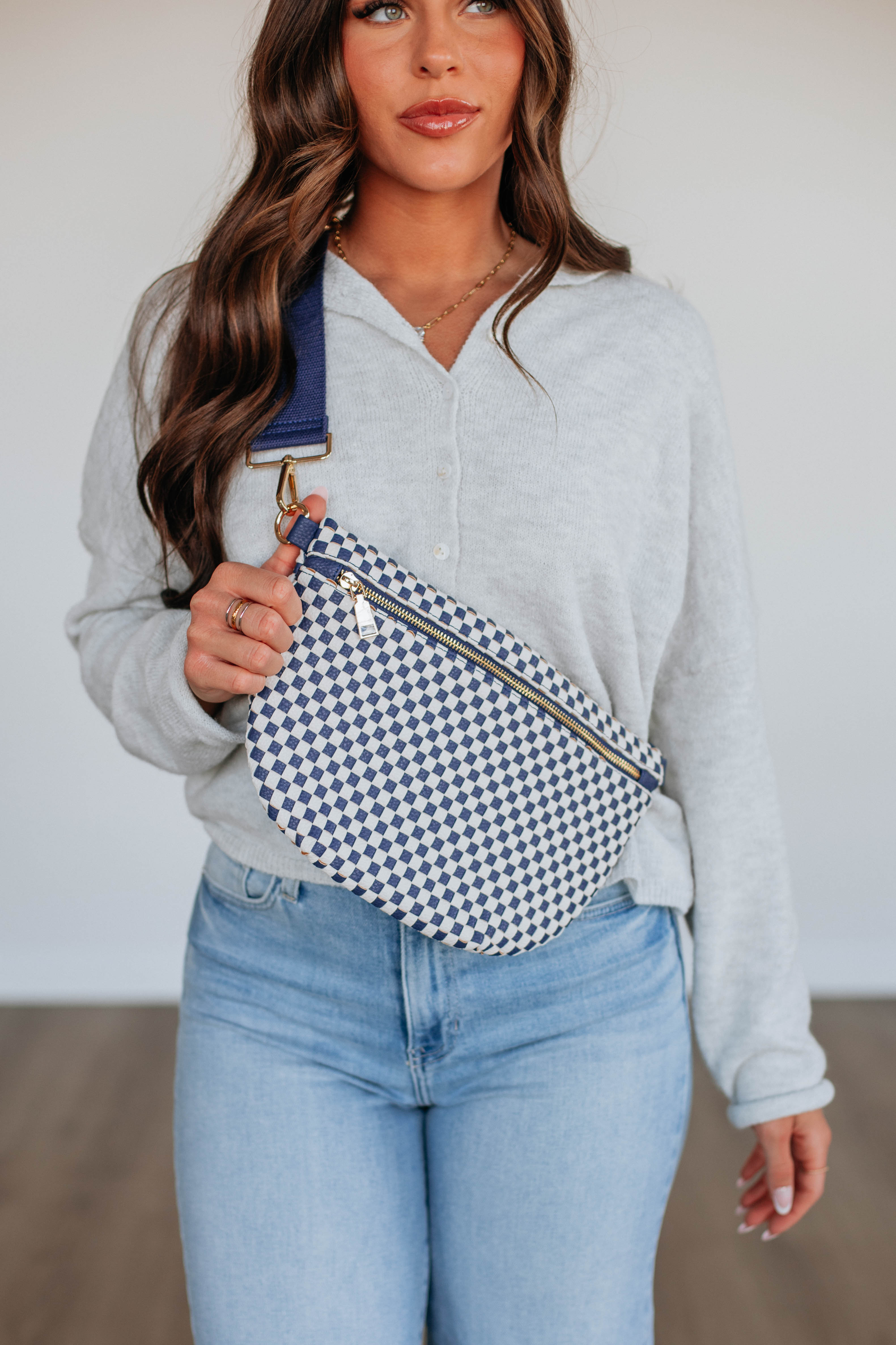 Patsy Checkered Bum Bag - Navy