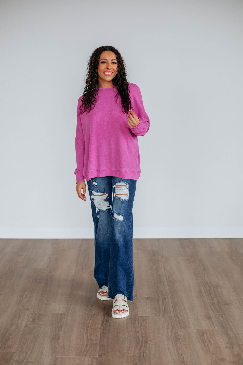 Breah Waffle Knit Top - Orchid