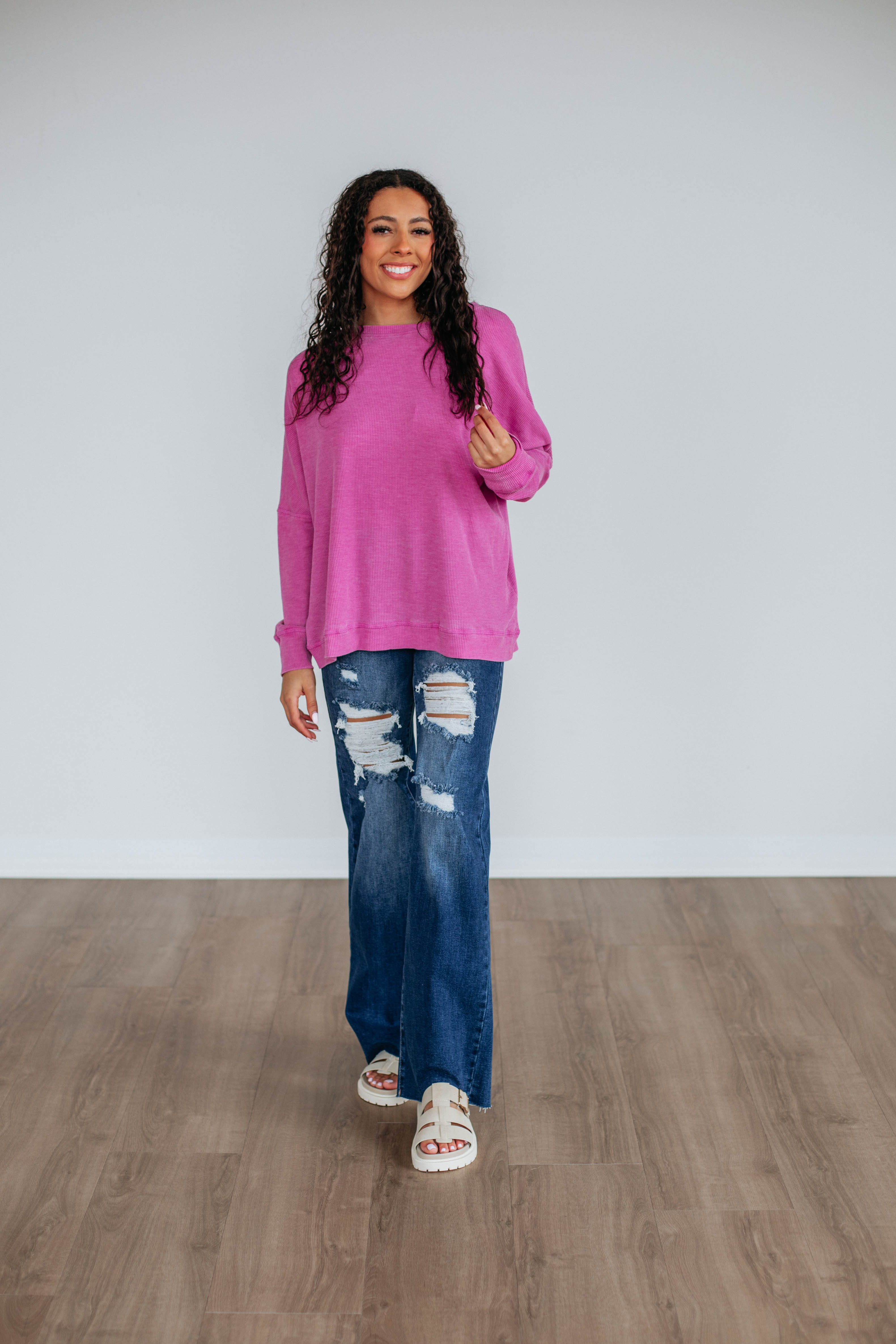 Breah Waffle Knit Top - Orchid