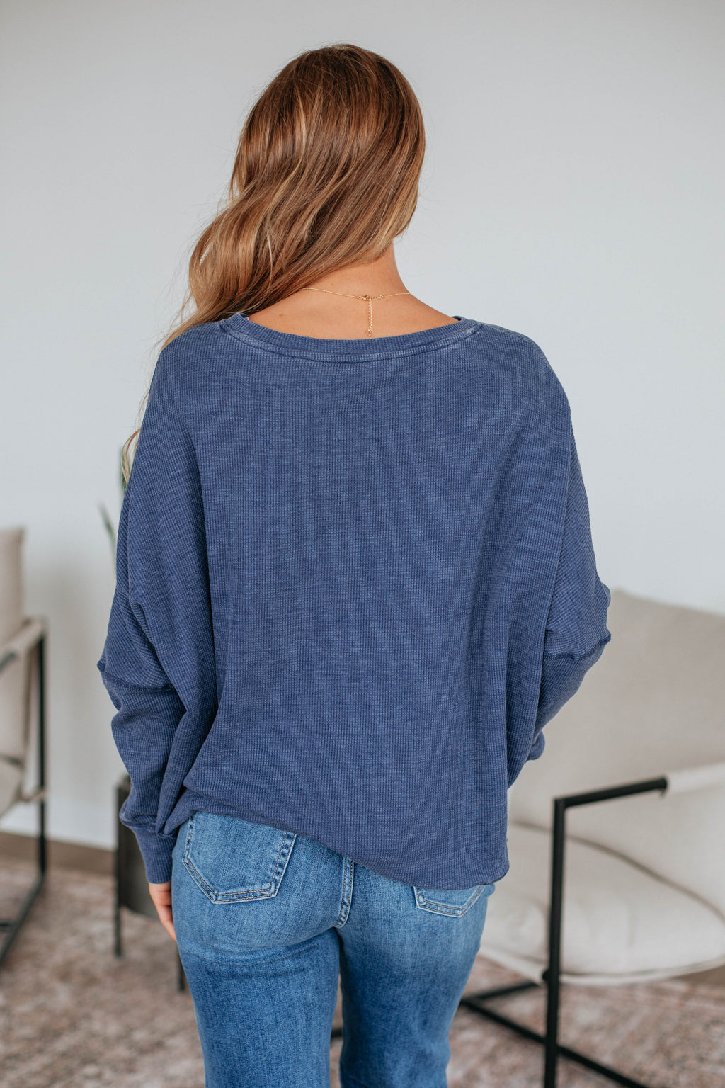 Breah Waffle Knit Top - Steel Blue