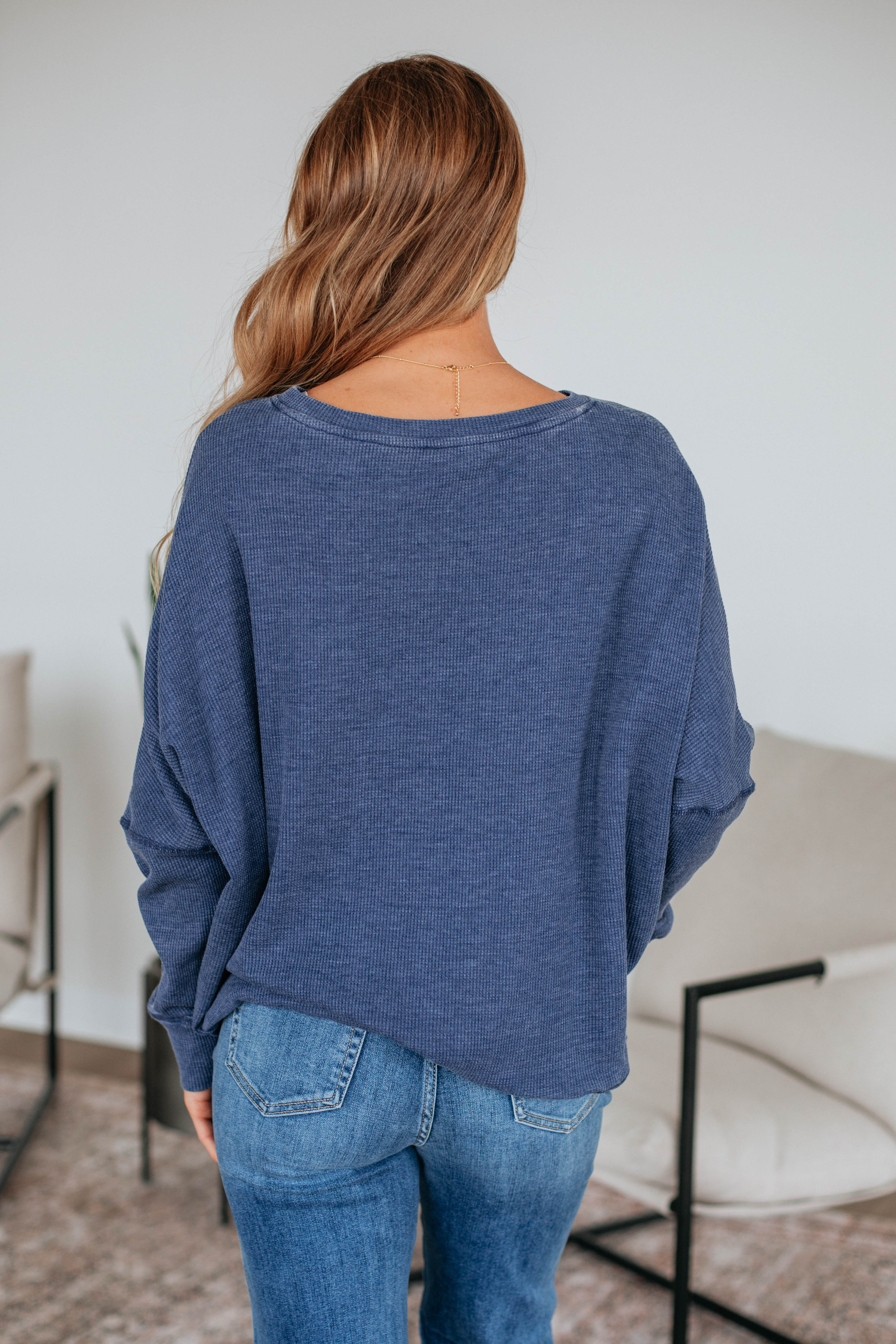 Breah Waffle Knit Top - Steel Blue