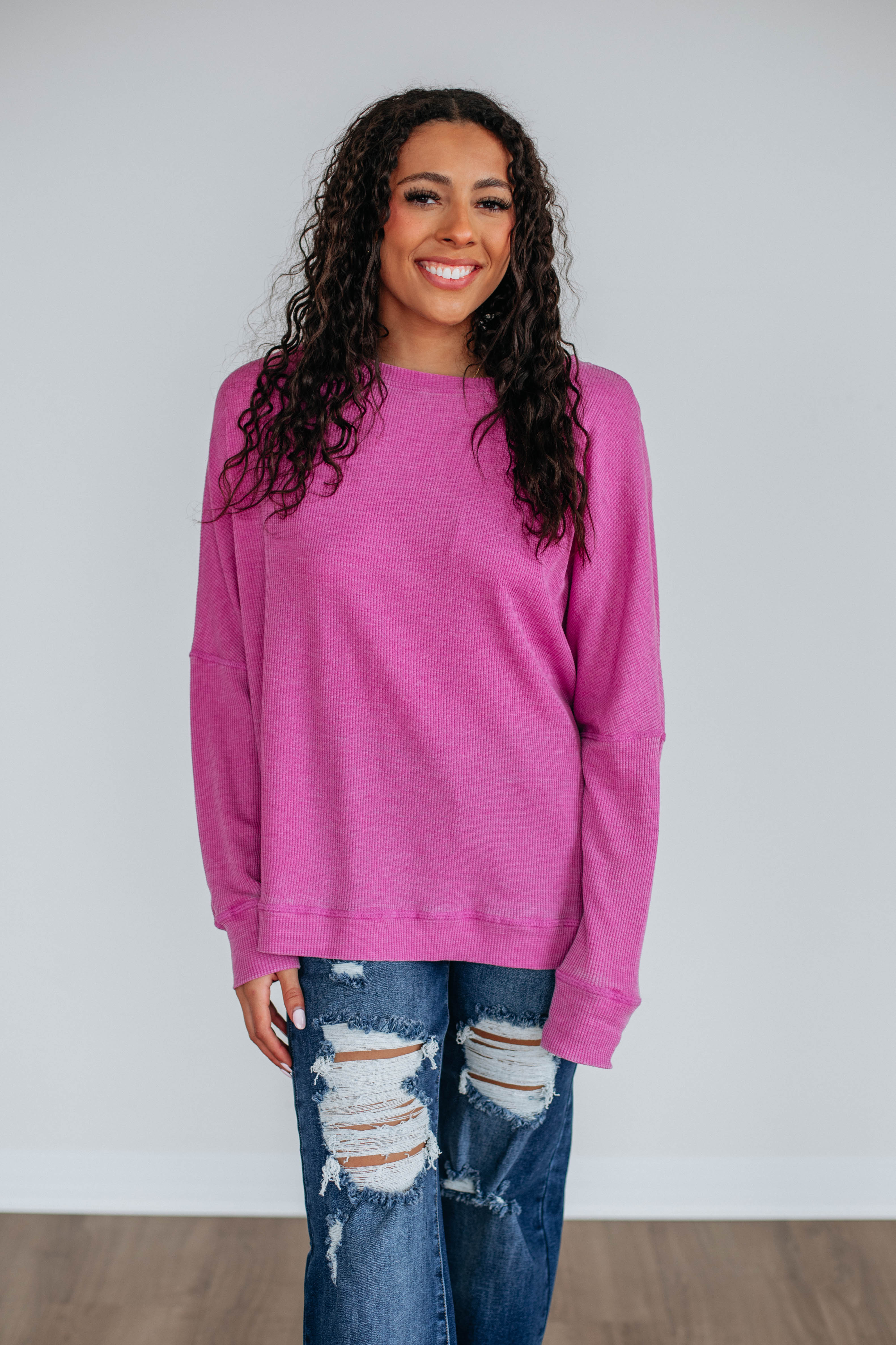 Breah Waffle Knit Top - Orchid