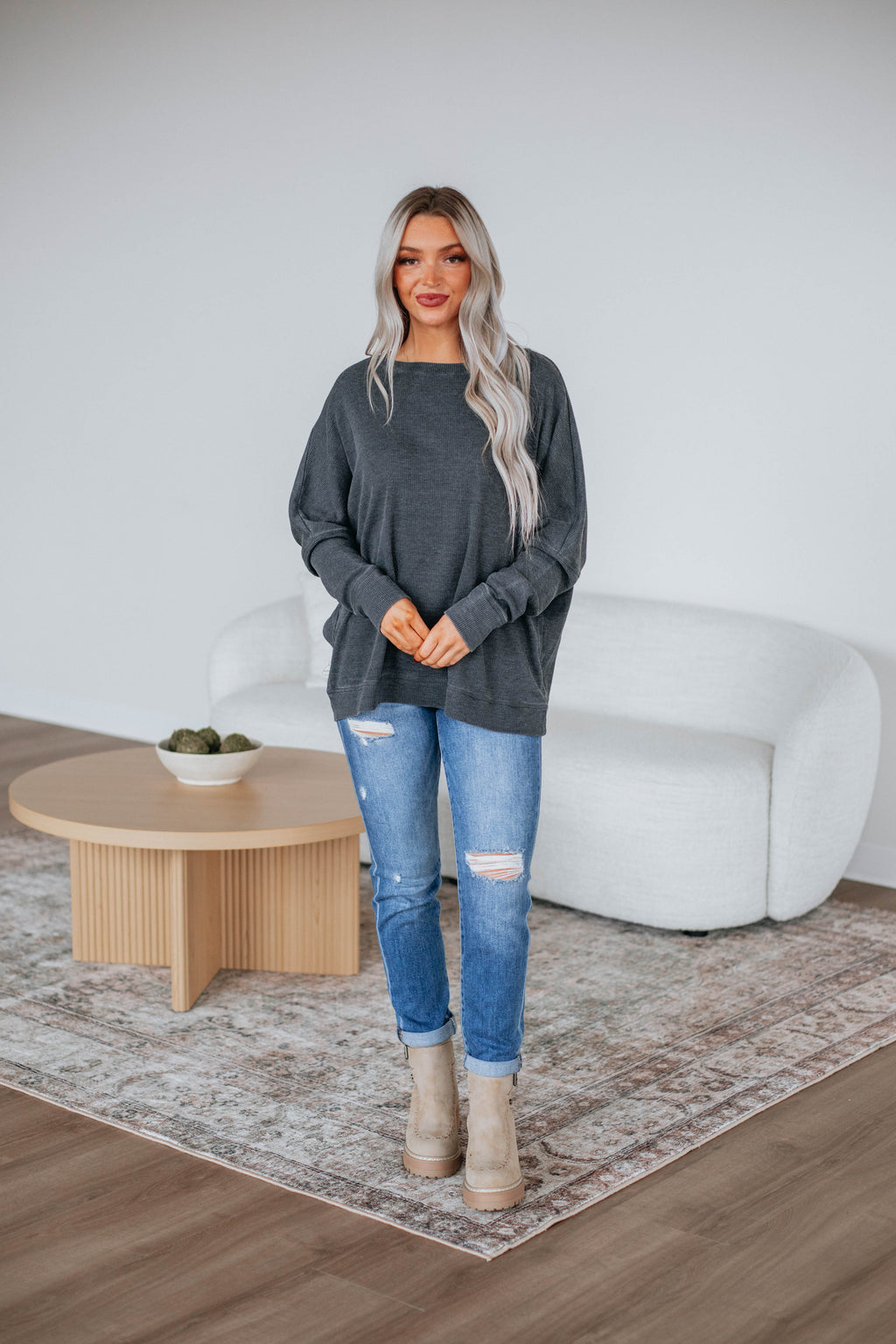 Breah Waffle Knit Top - Vintage Black