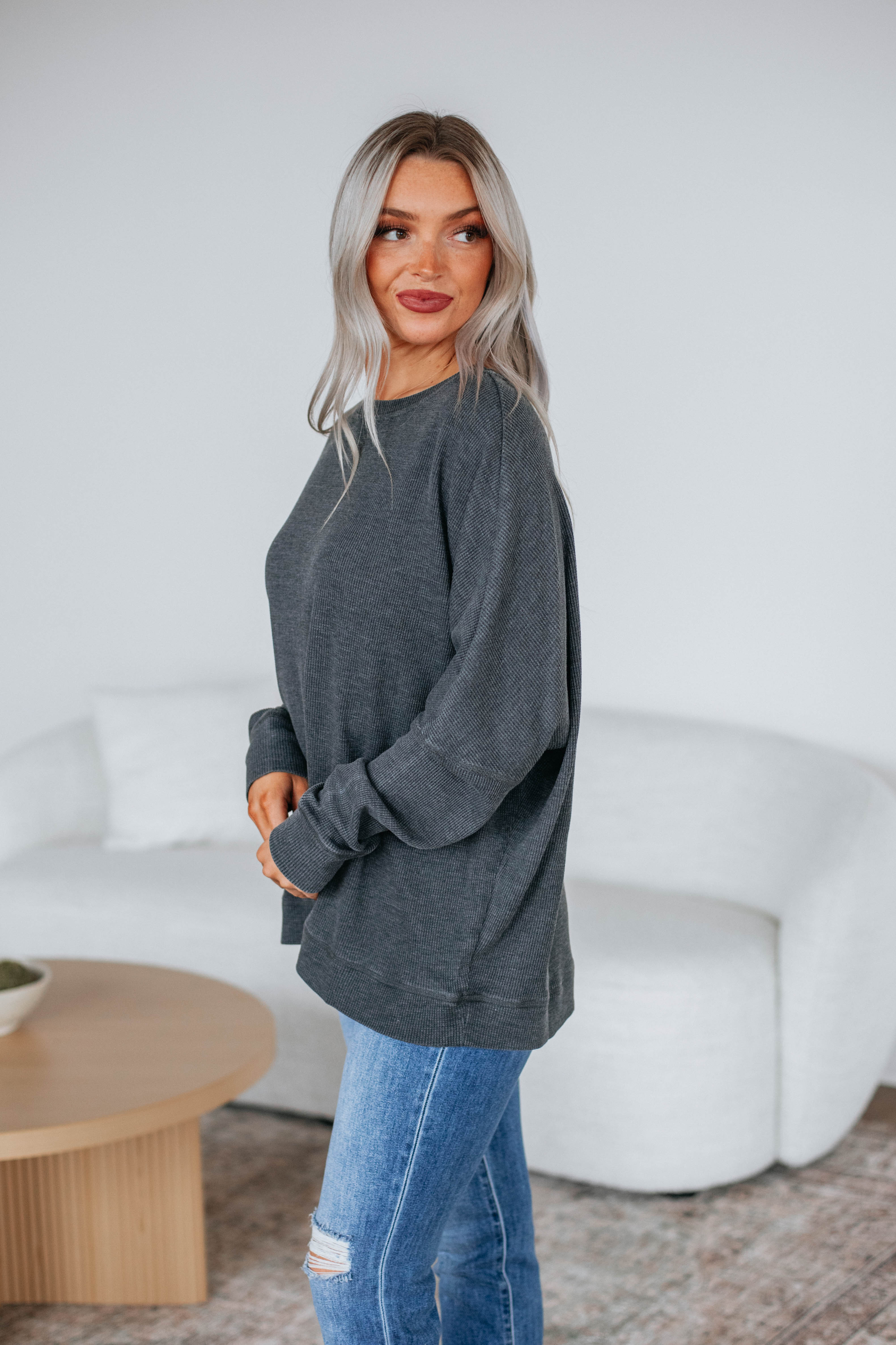 Breah Waffle Knit Top - Vintage Black