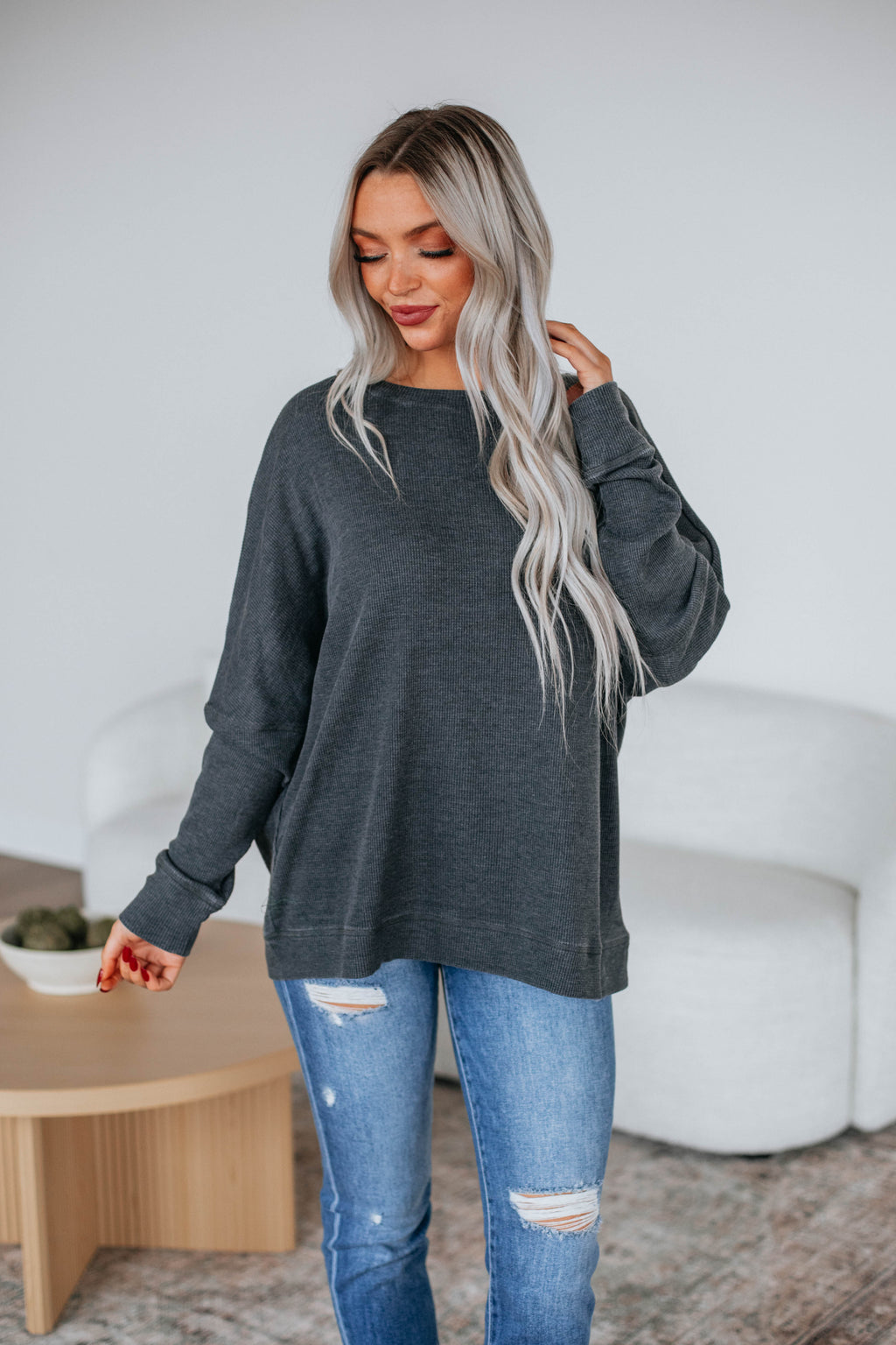 Breah Waffle Knit Top - Vintage Black