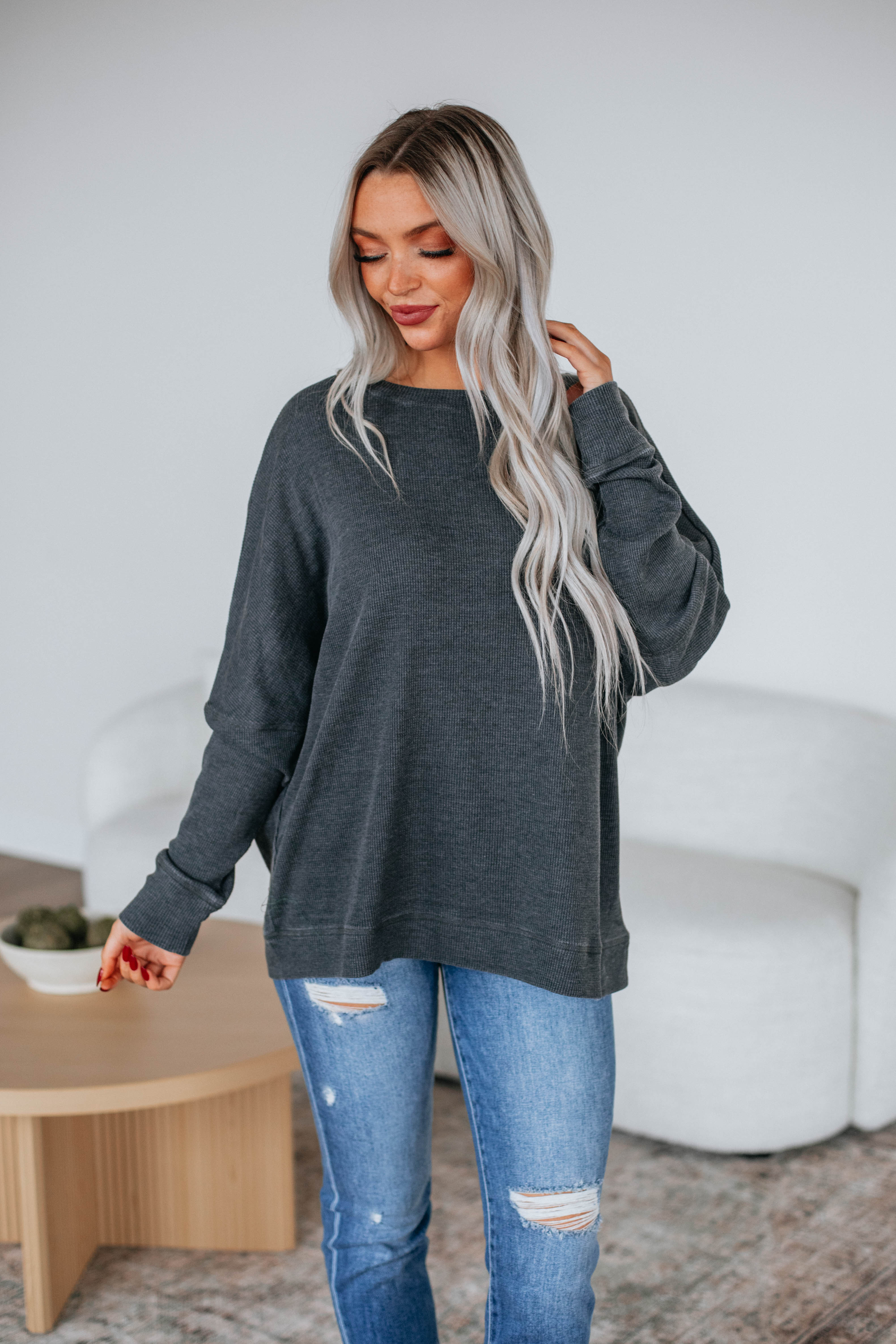 Breah Waffle Knit Top - Vintage Black