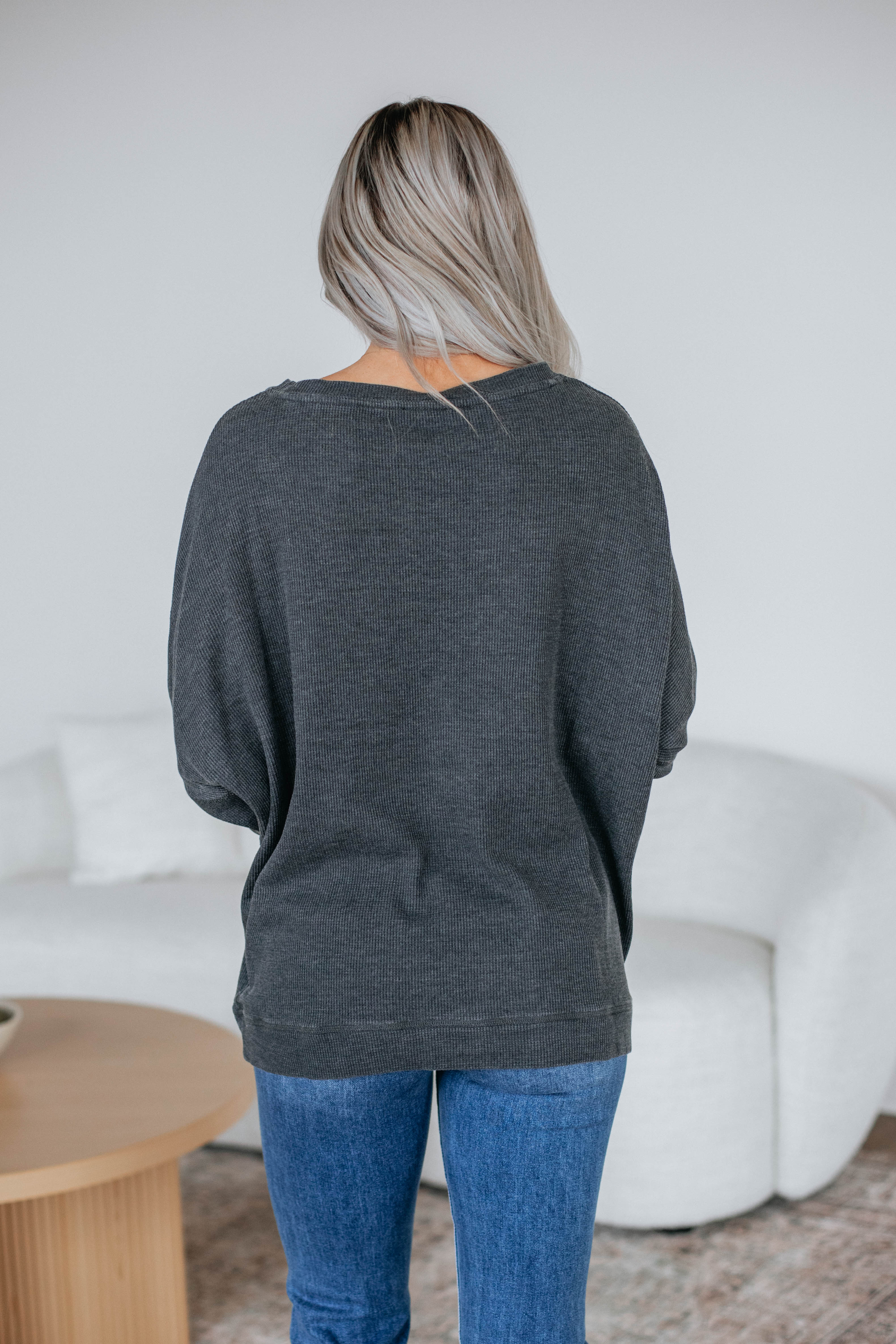 Breah Waffle Knit Top - Vintage Black