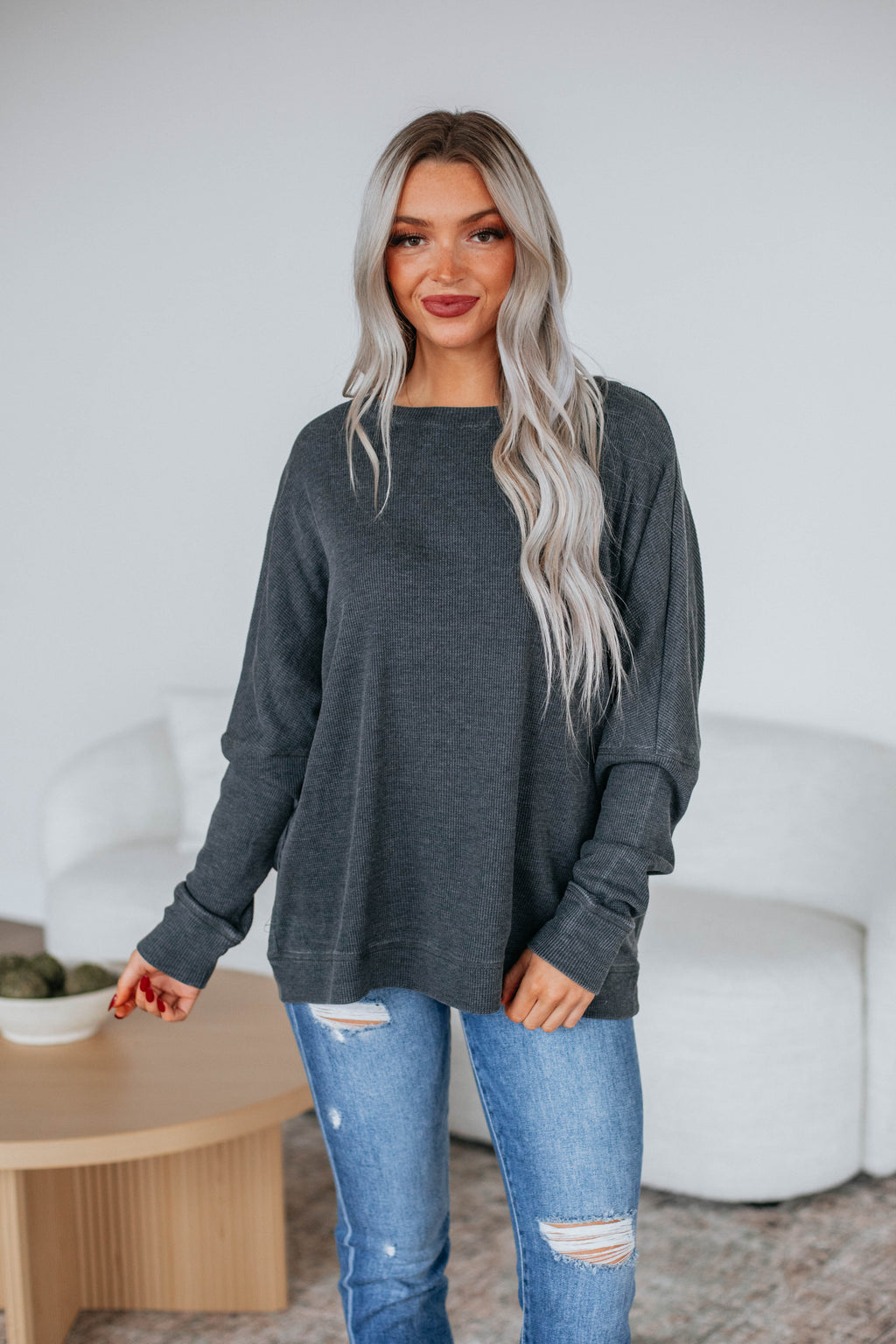 Breah Waffle Knit Top - Vintage Black