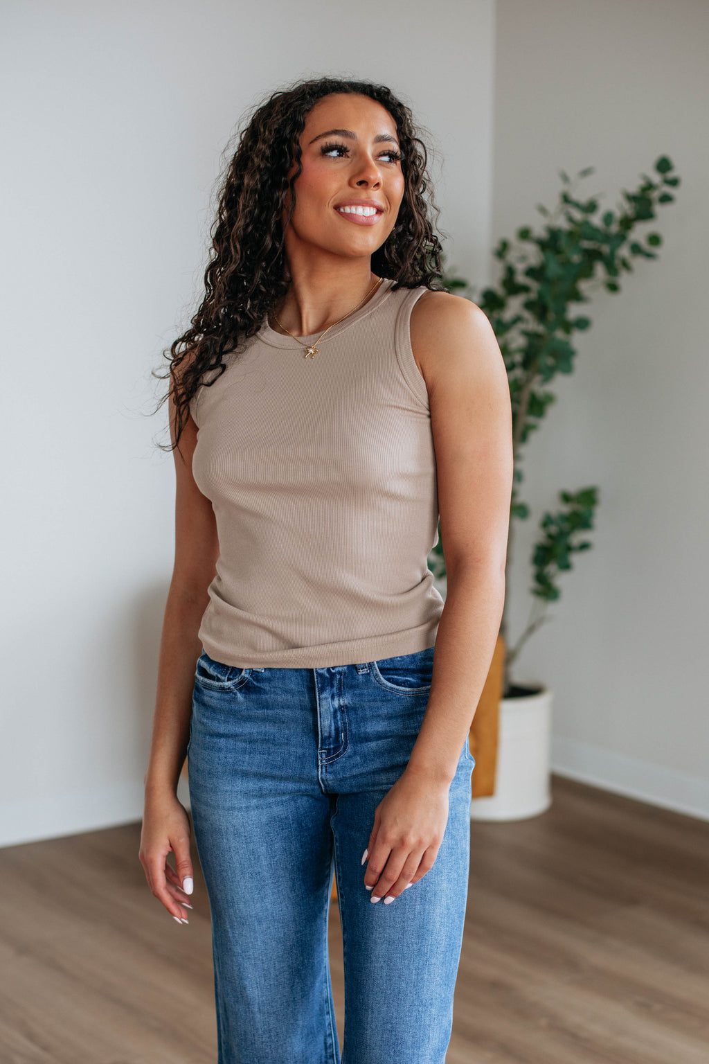 Brighton Ribbed Tank - Taupe