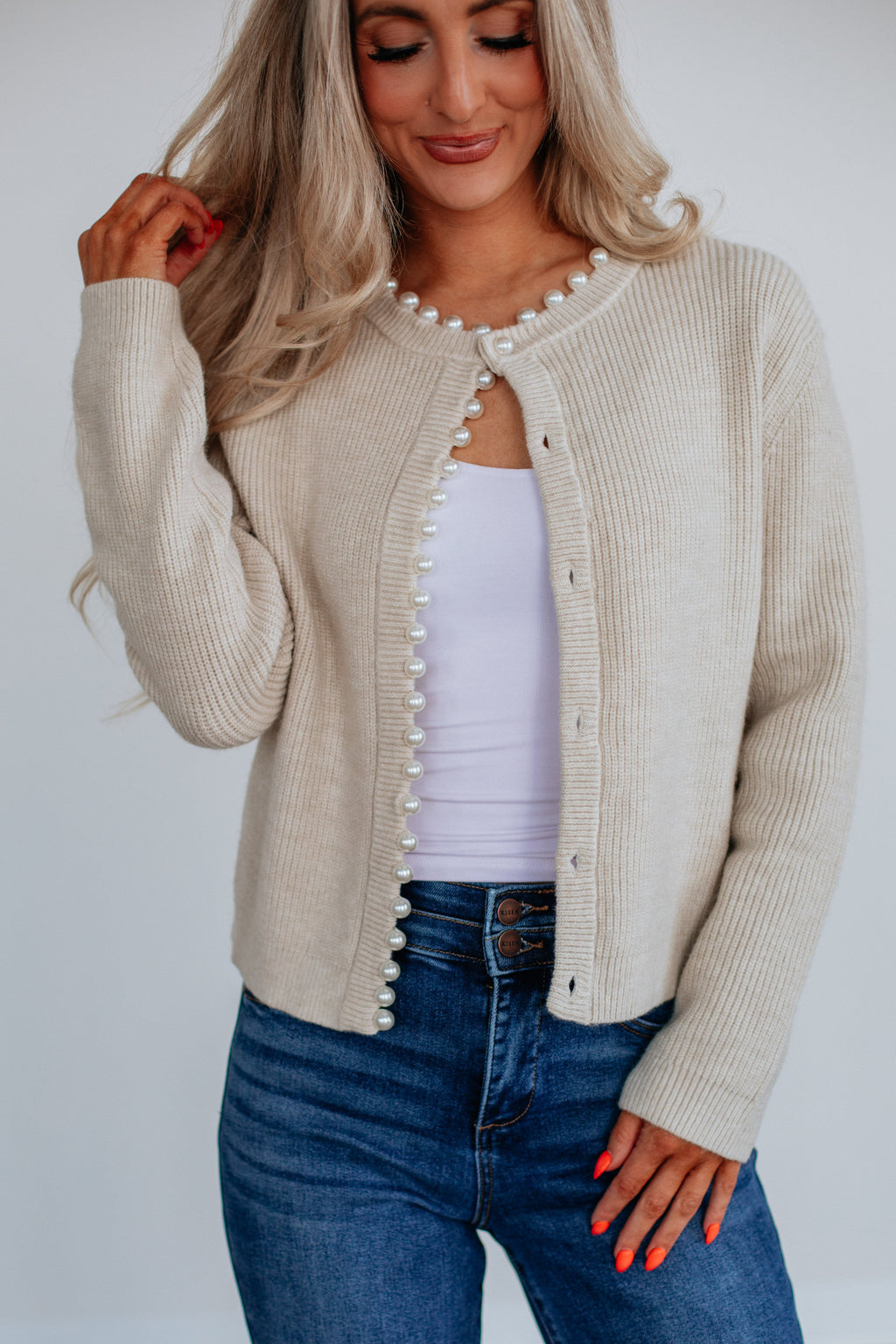Coleen Pearl Trim Cardigan