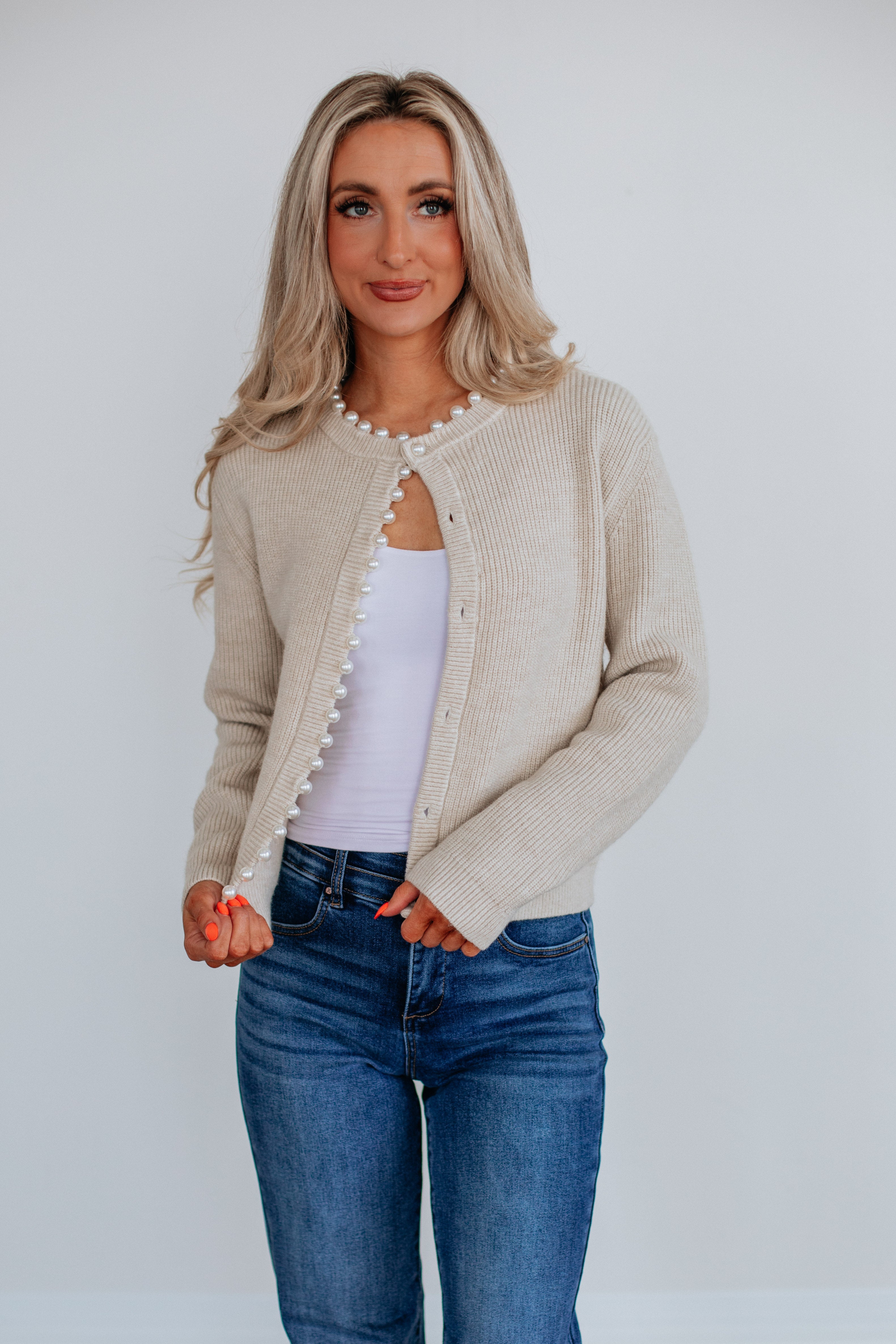 Coleen Pearl Trim Cardigan