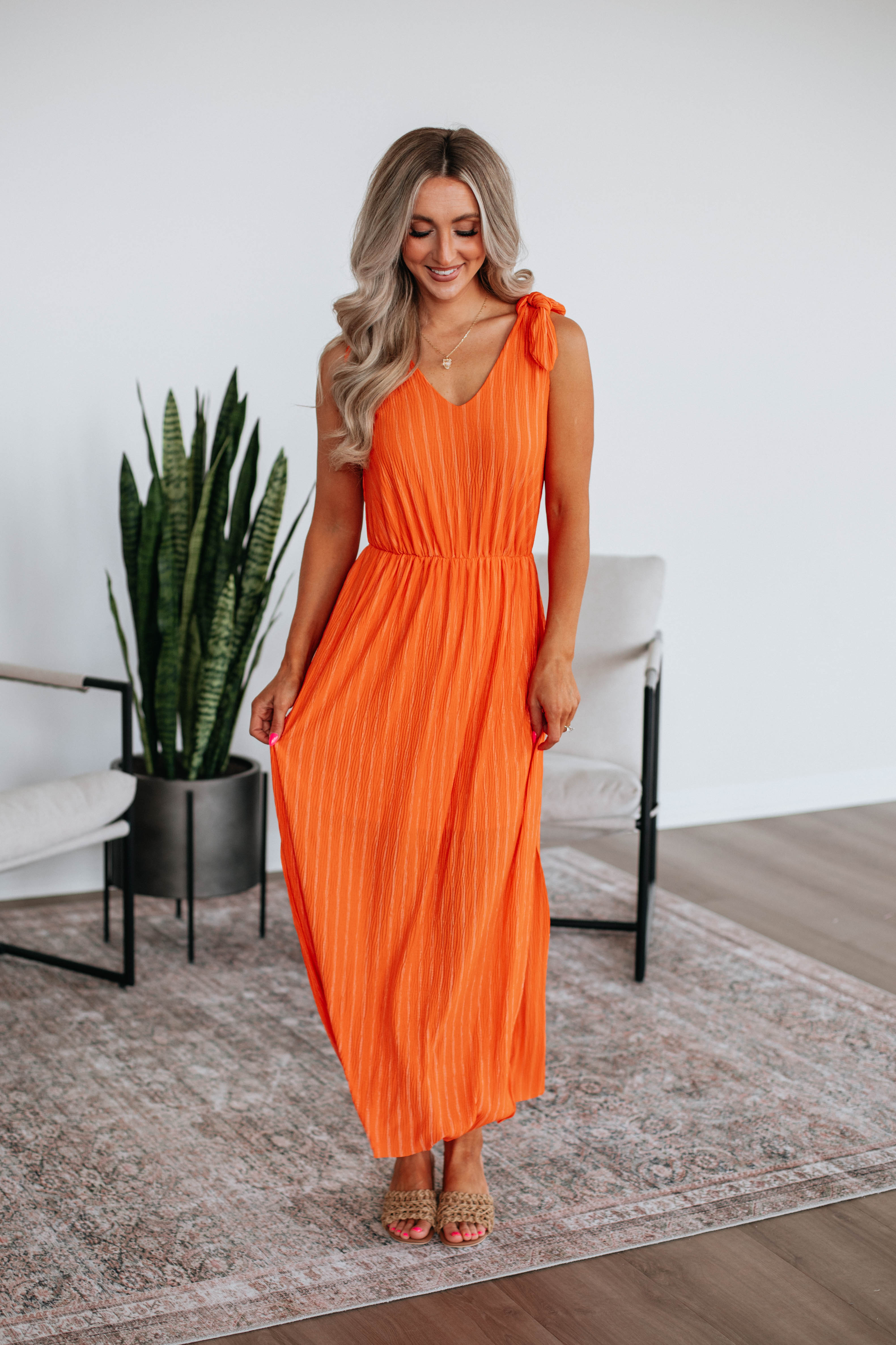 Danetta Striped Dress - Tangerine Mix