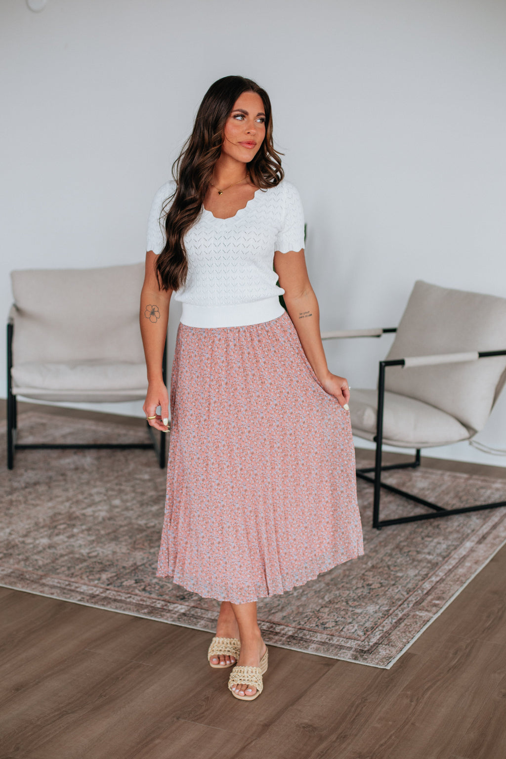 Ashie Pleated Floral Skirt - Mauve Mix