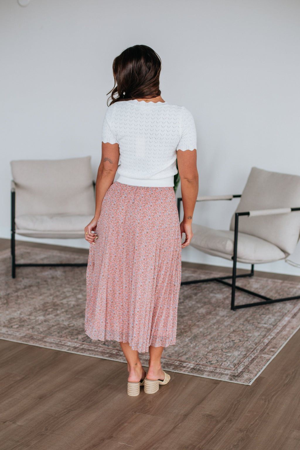 Ashie Pleated Floral Skirt - Mauve Mix