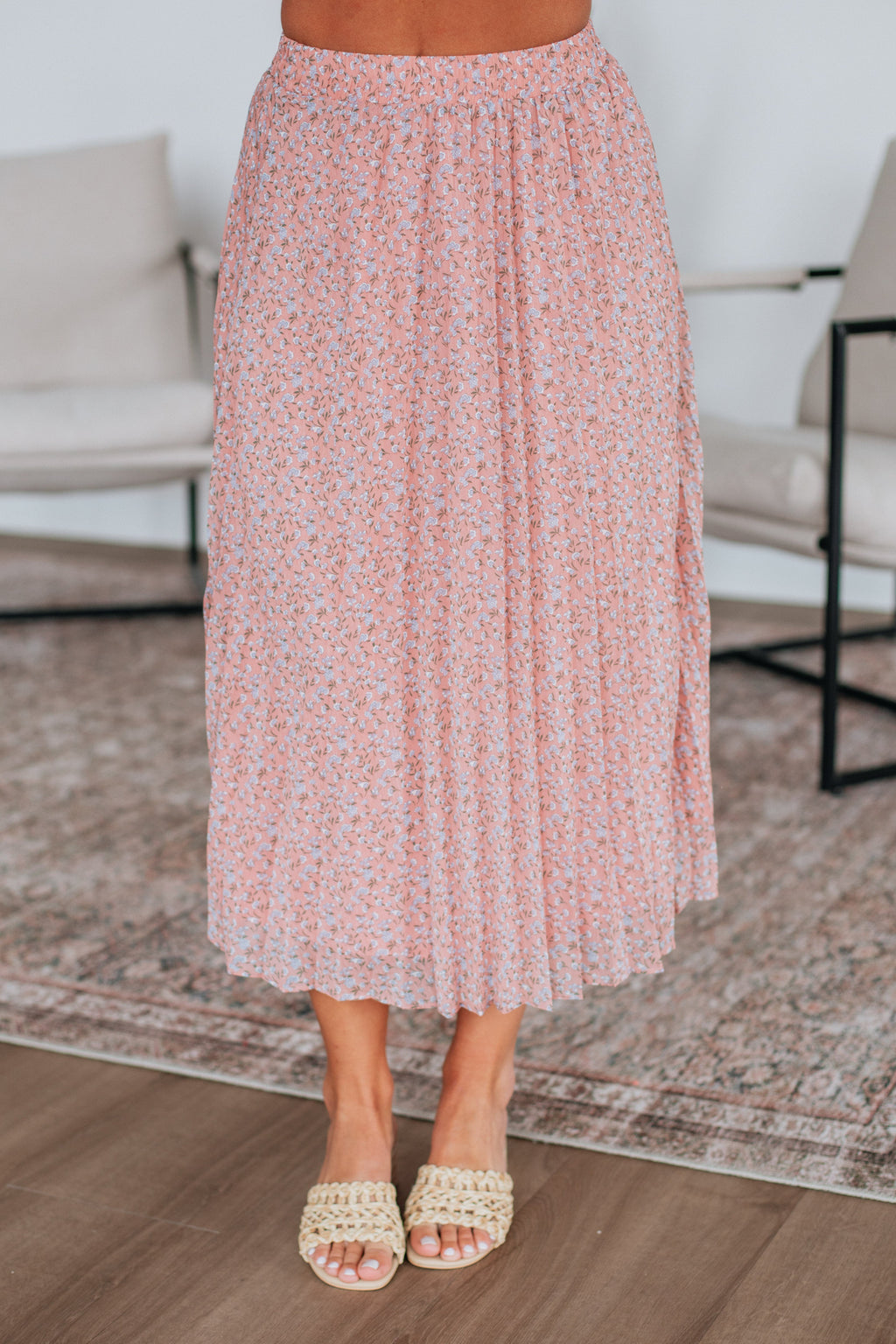 Ashie Pleated Floral Skirt - Mauve Mix
