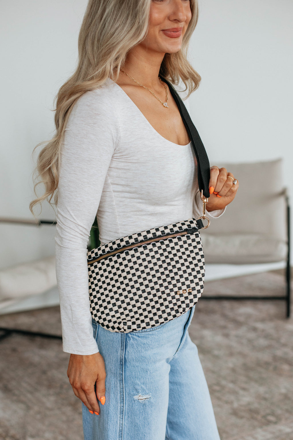 Patsy Checkered Bum Bag - Black