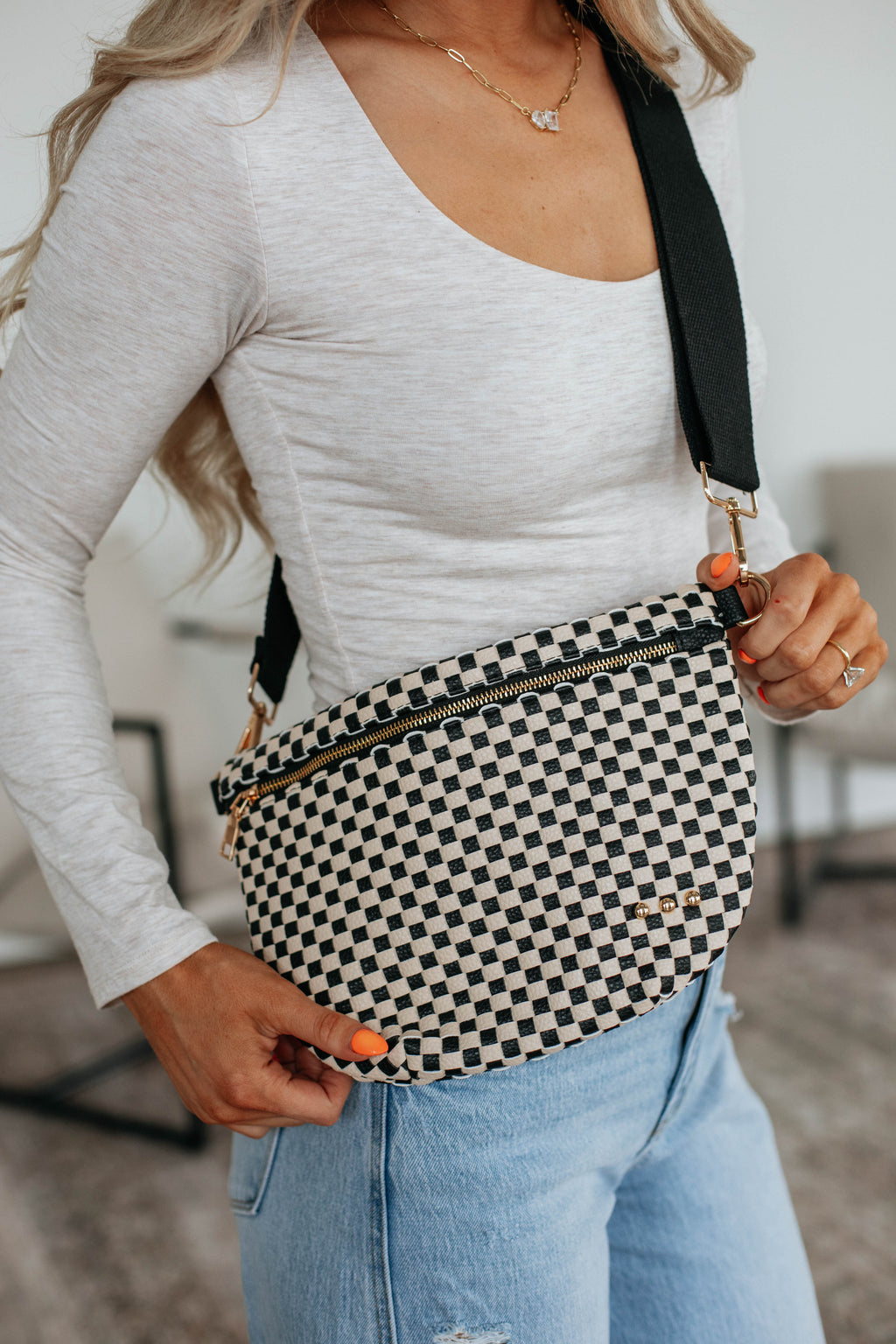 Patsy Checkered Bum Bag - Black