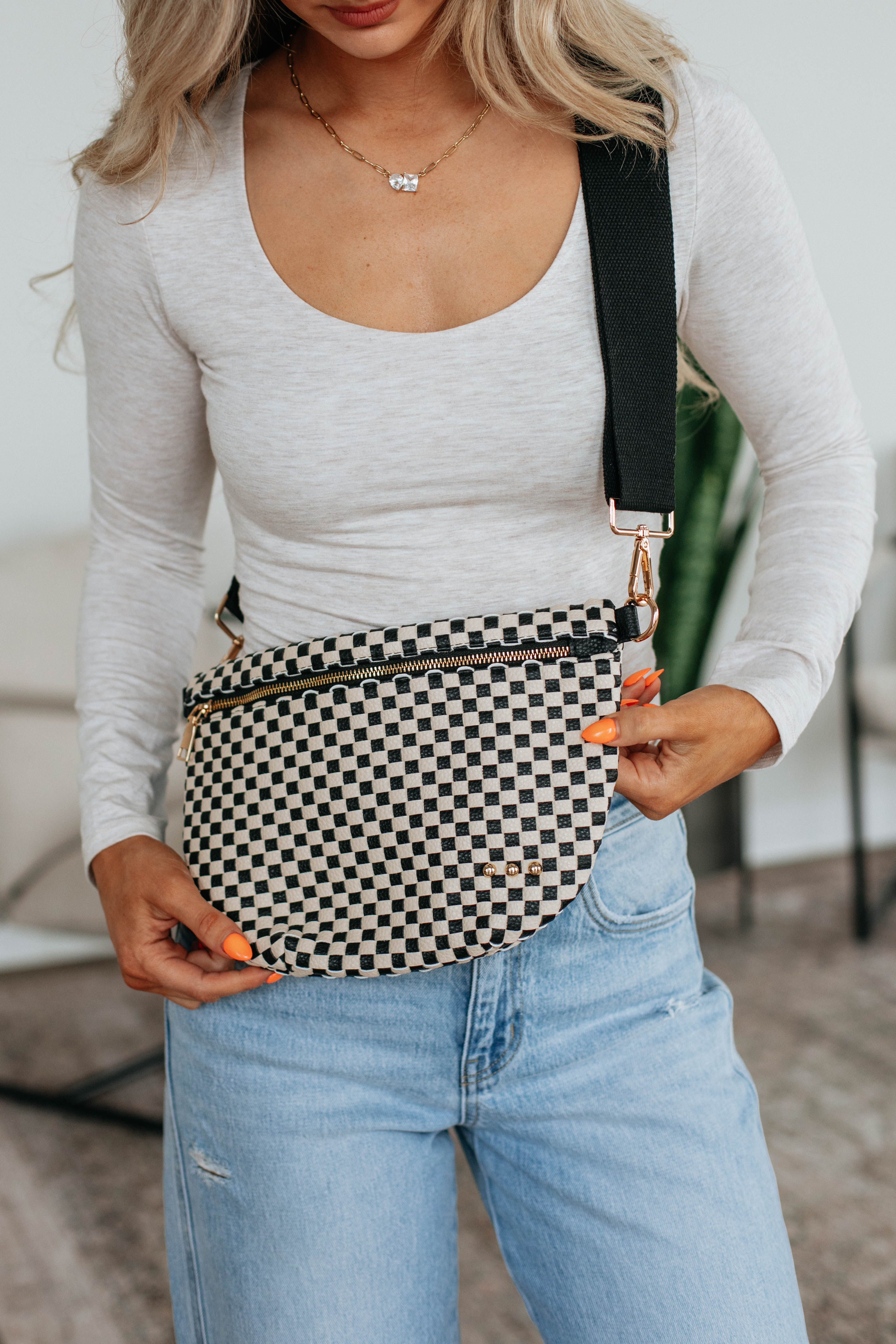 Patsy Checkered Bum Bag - Black