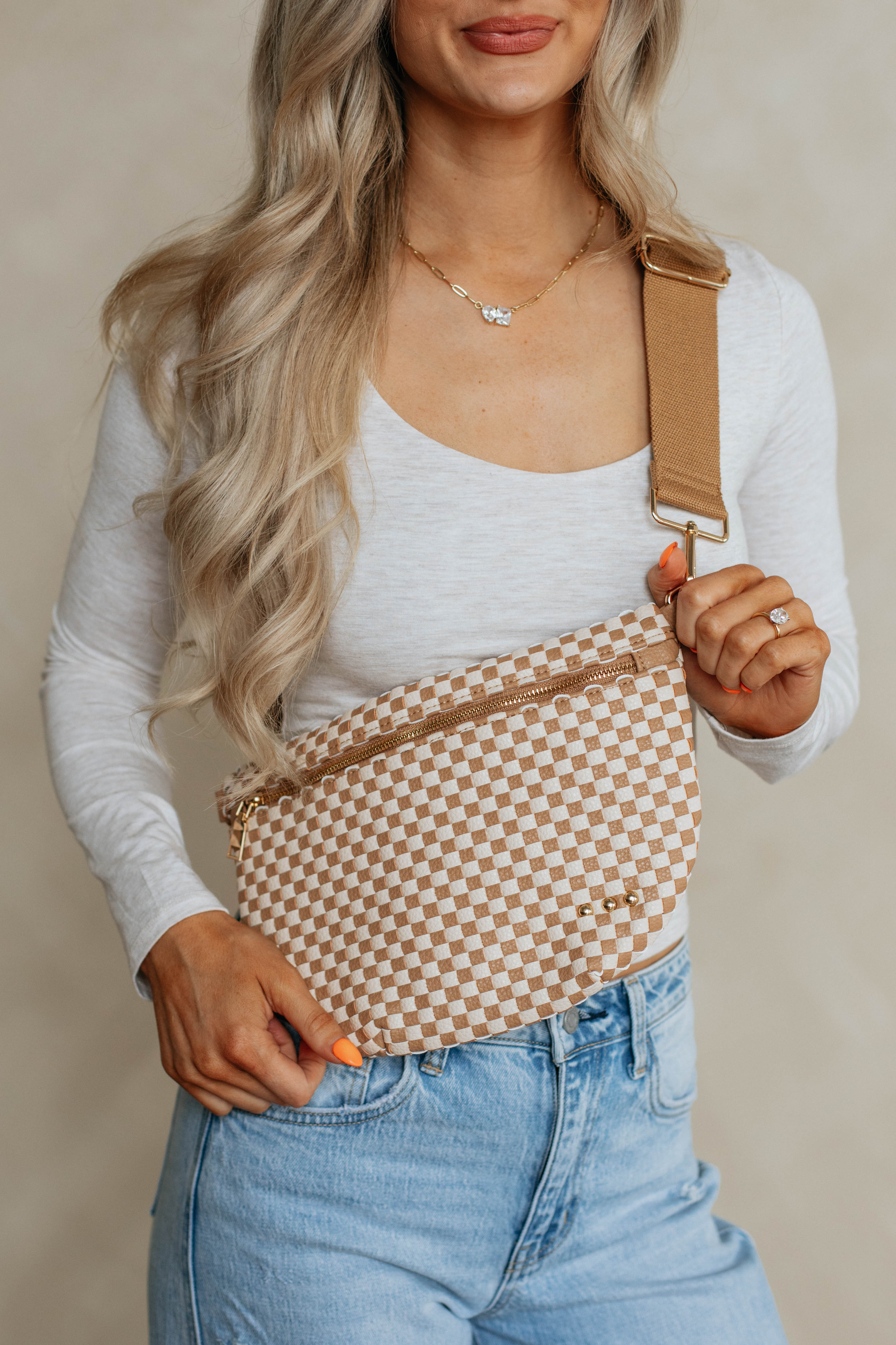 Patsy Checkered Bum Bag - Tan
