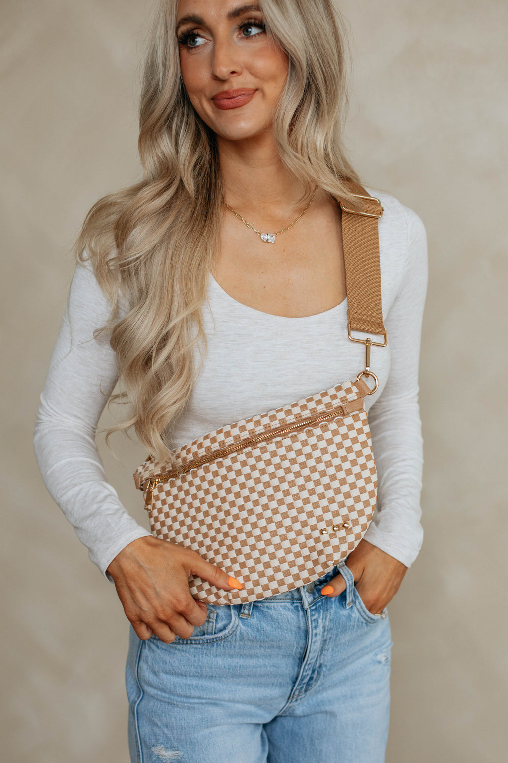 Patsy Checkered Bum Bag - Tan