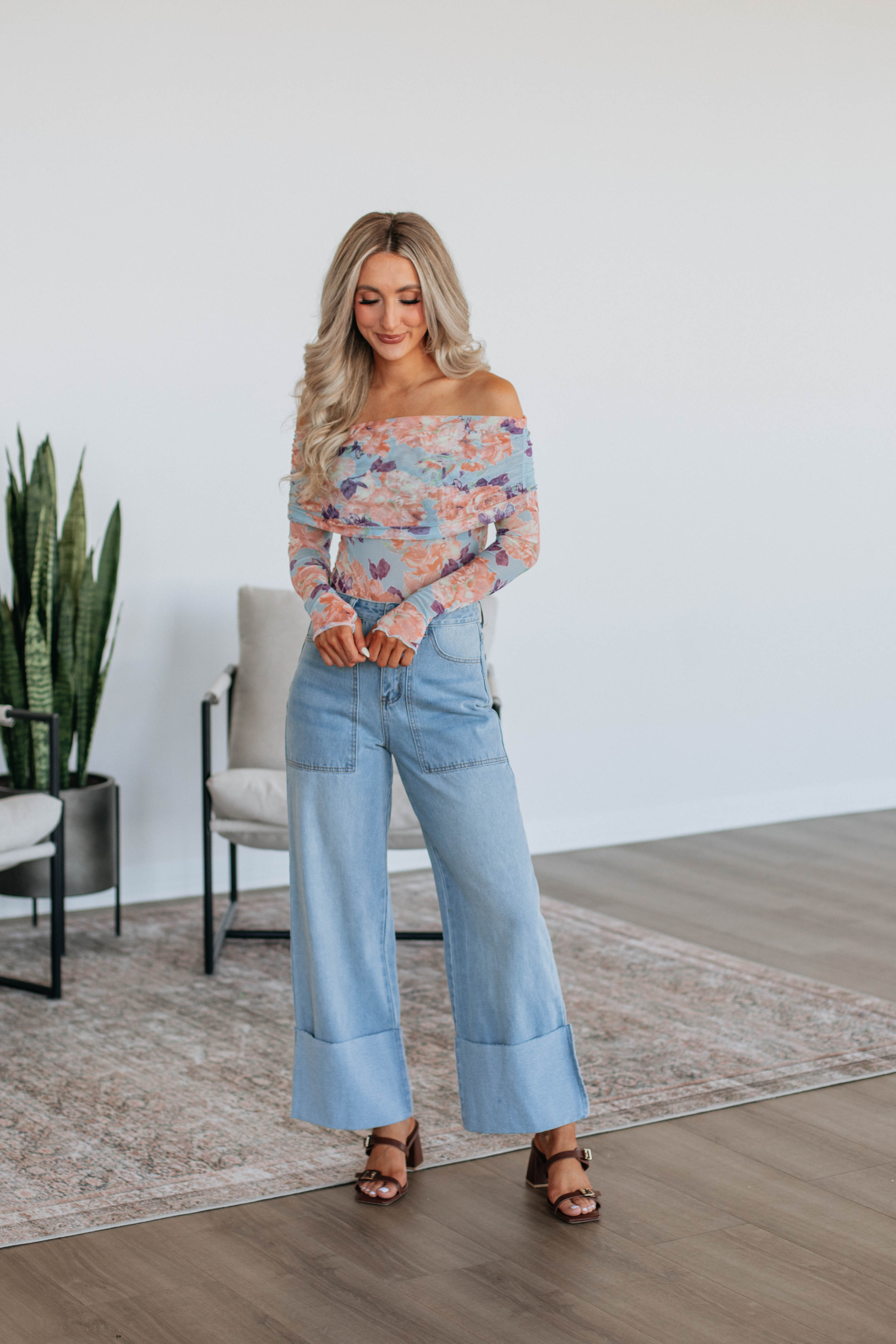 Elise Floral Mesh Bodysuit - Peach Mix