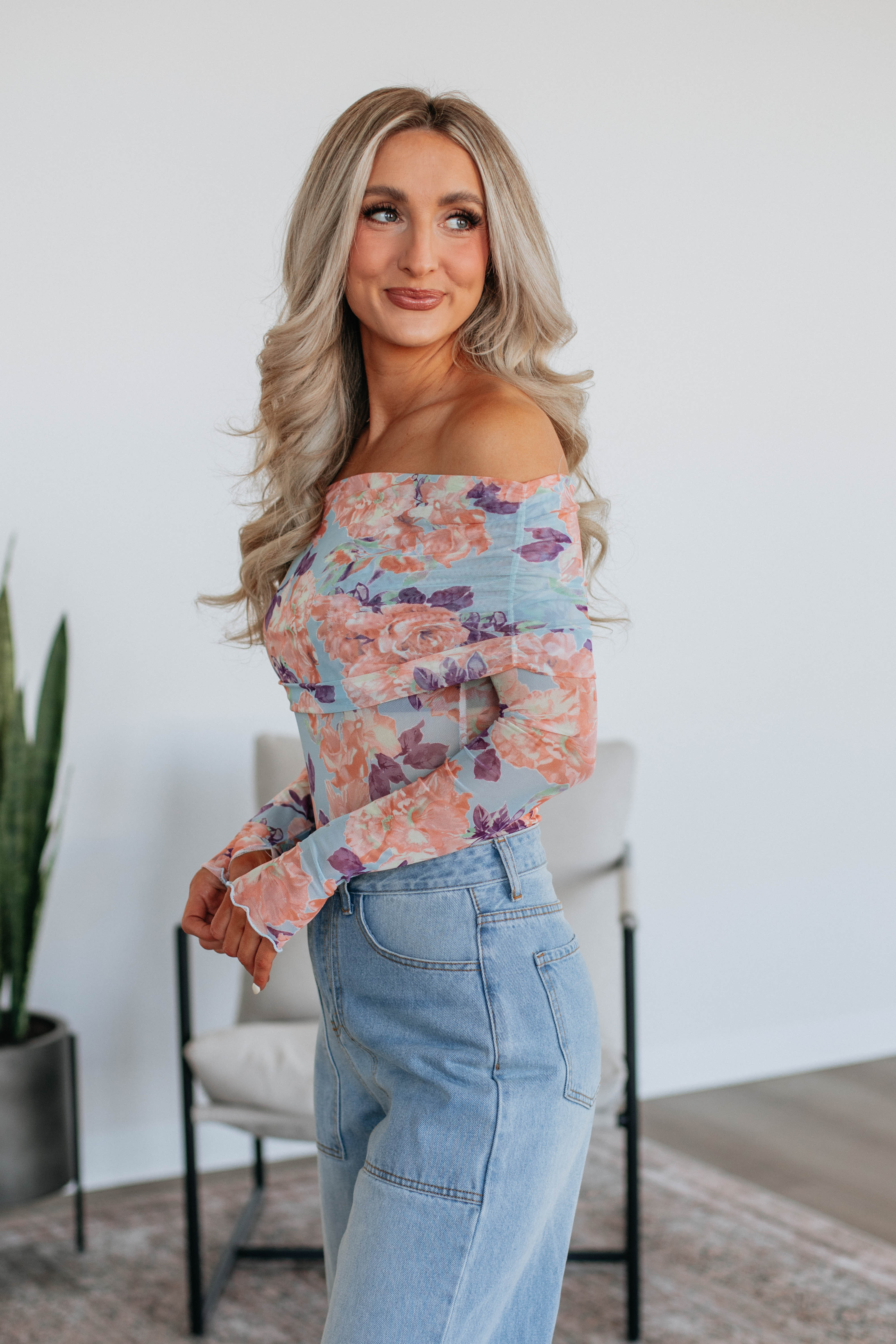 Elise Floral Mesh Bodysuit - Peach Mix