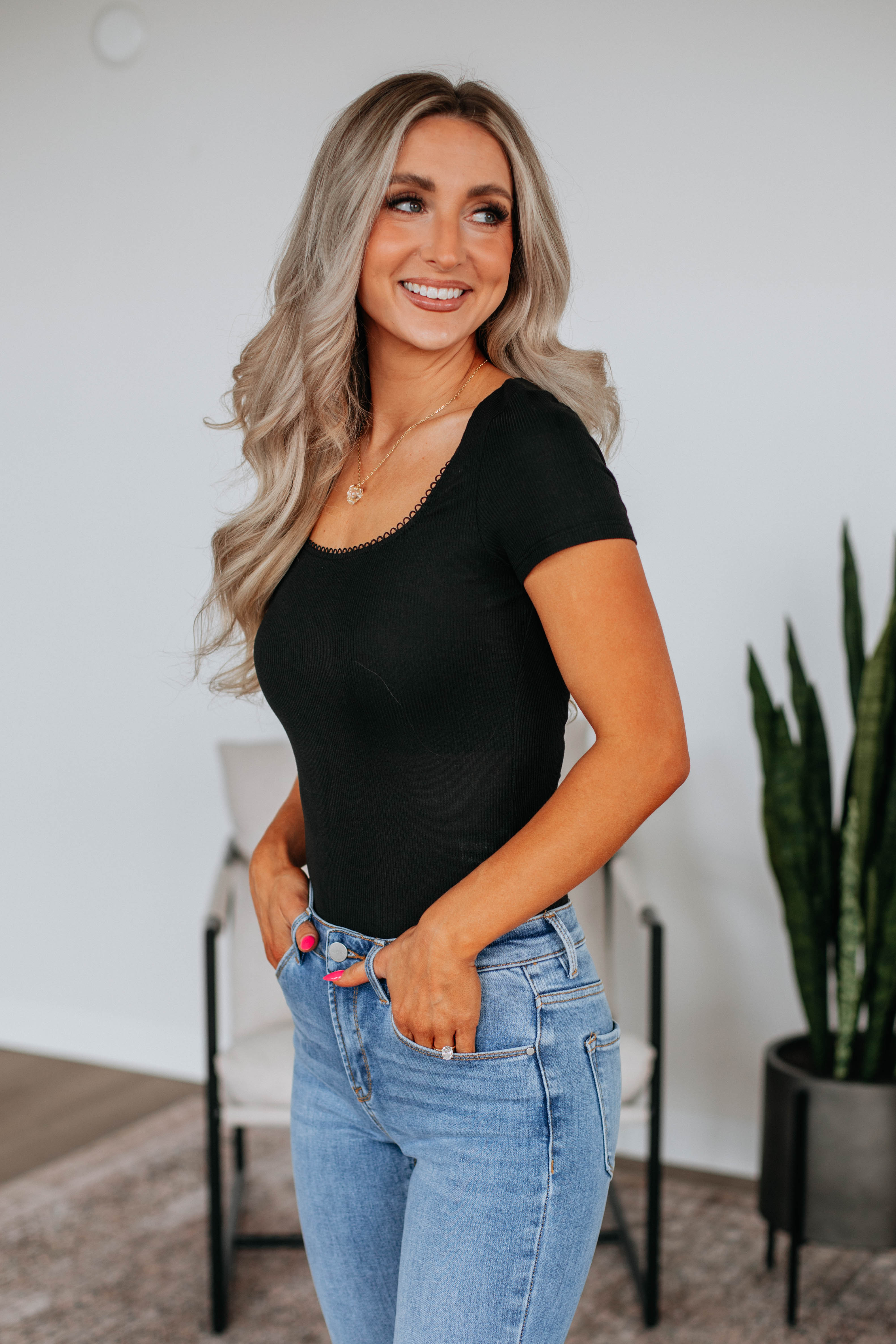 Elle Ribbed Bodysuit - Black