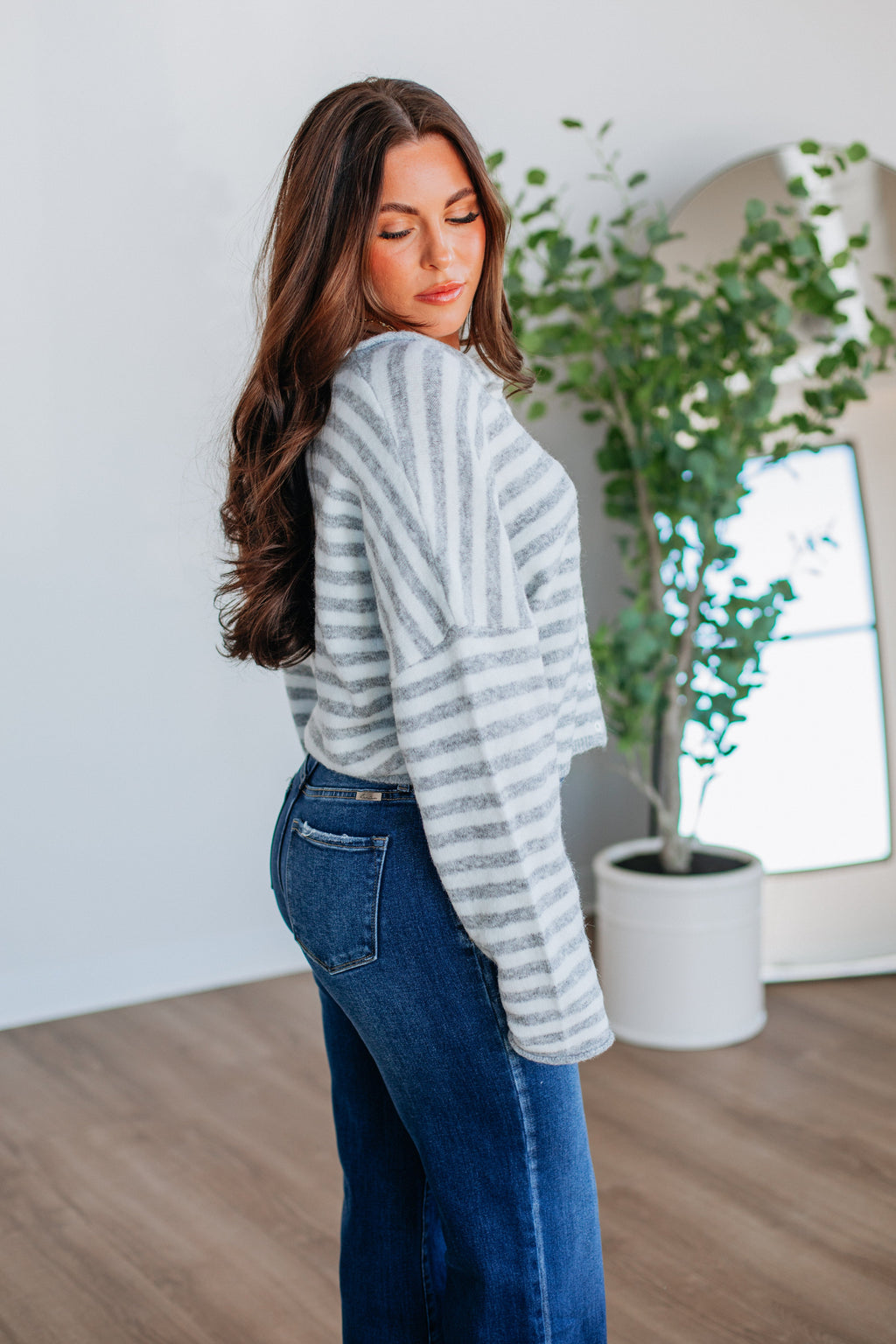 Brooke Striped Cardigan - Heather Grey Mix