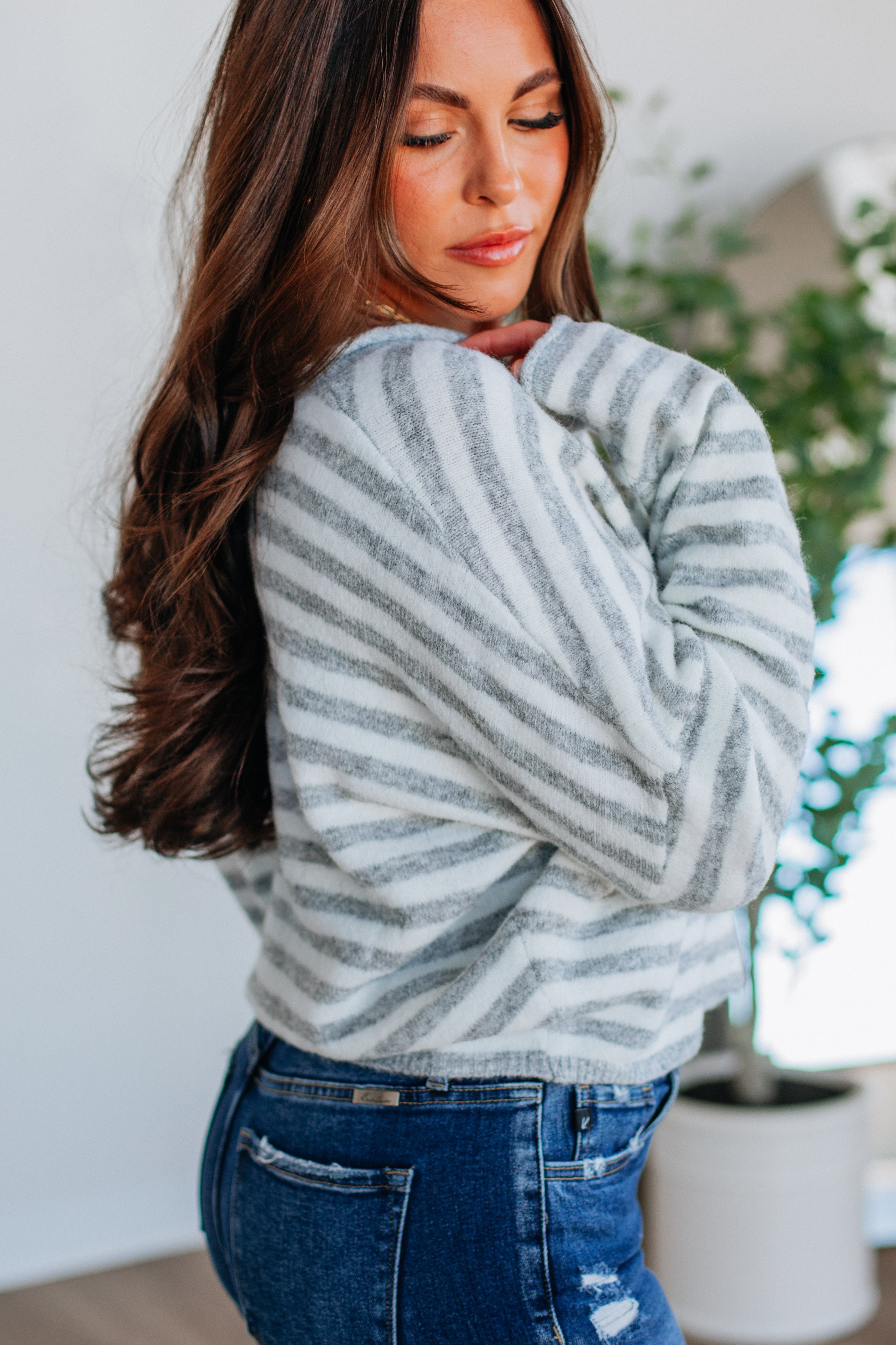 Brooke Striped Cardigan - Heather Grey Mix