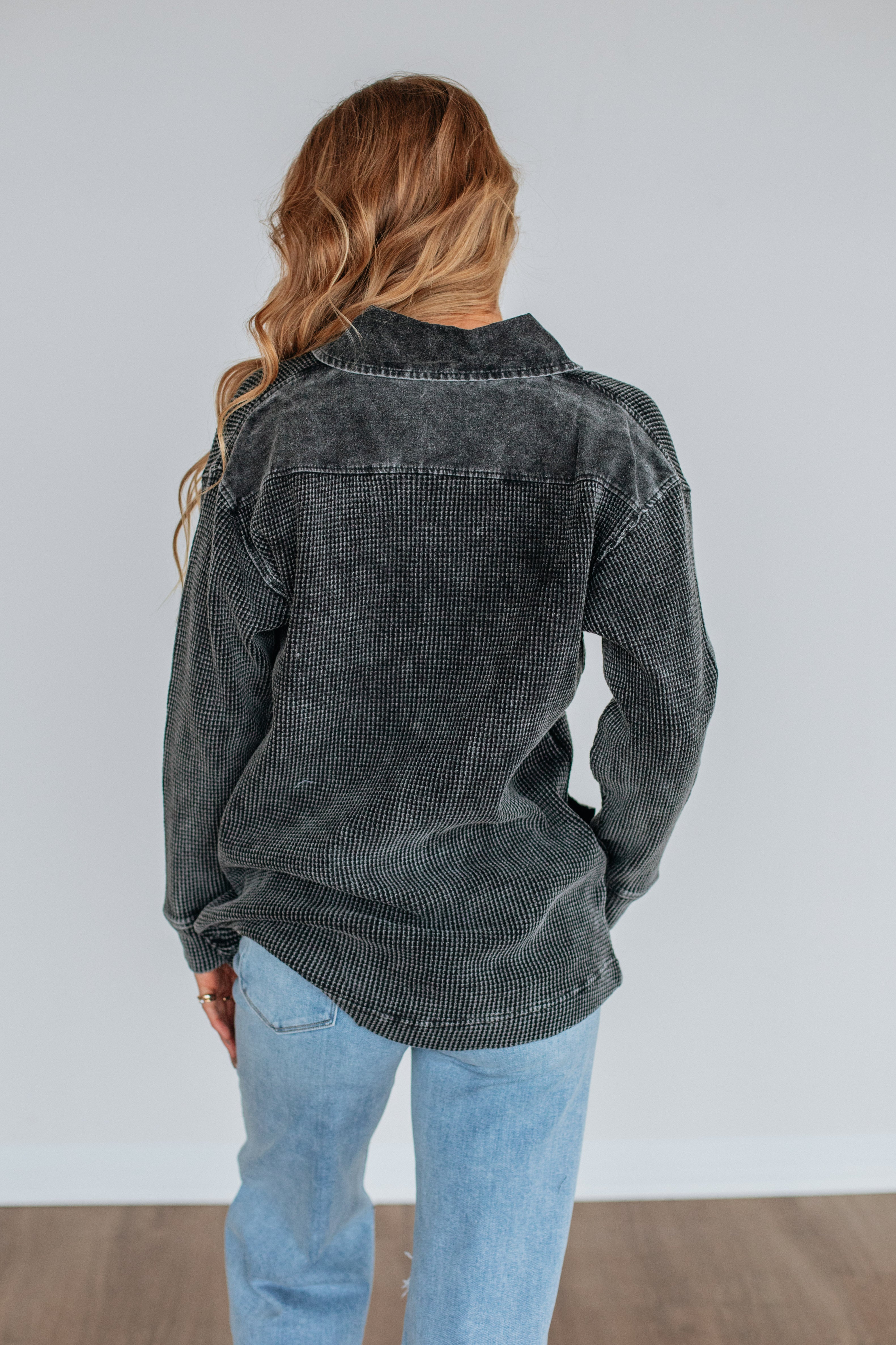 Sallie Waffle Knit Top - Vintage Black