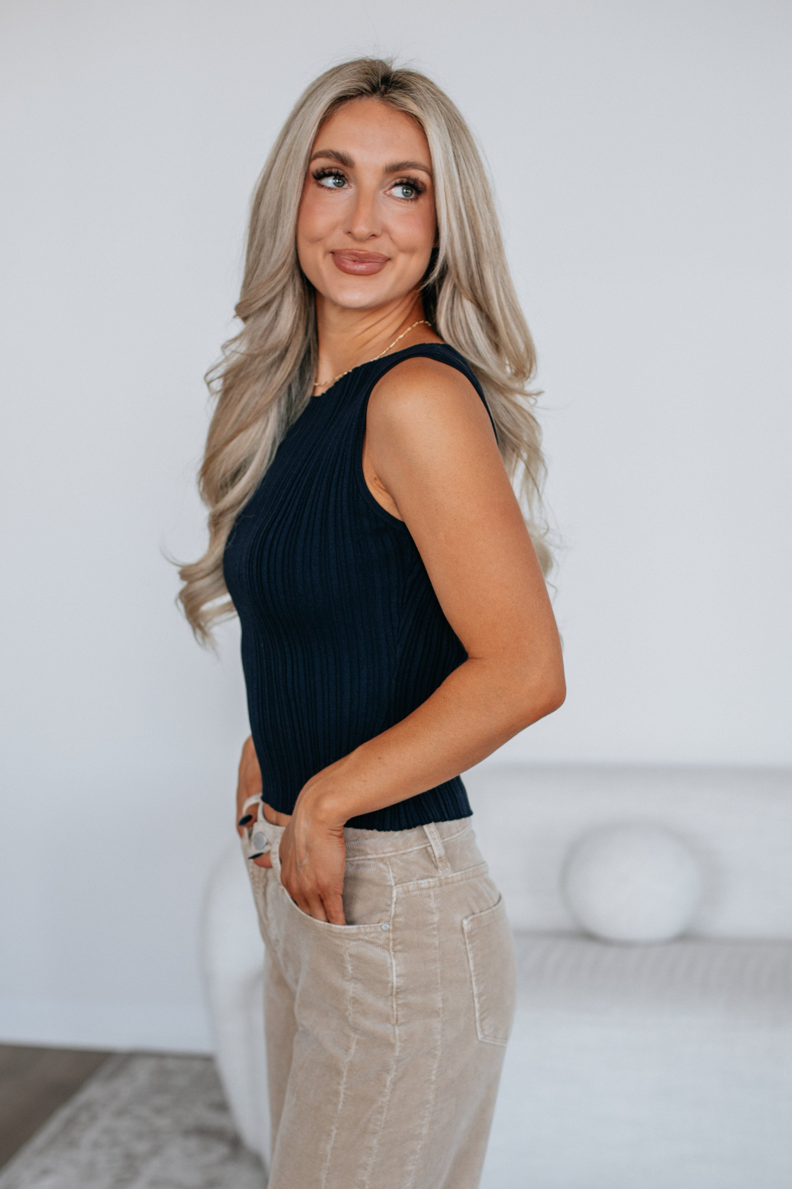 Missie Ribbed Tank - Navy