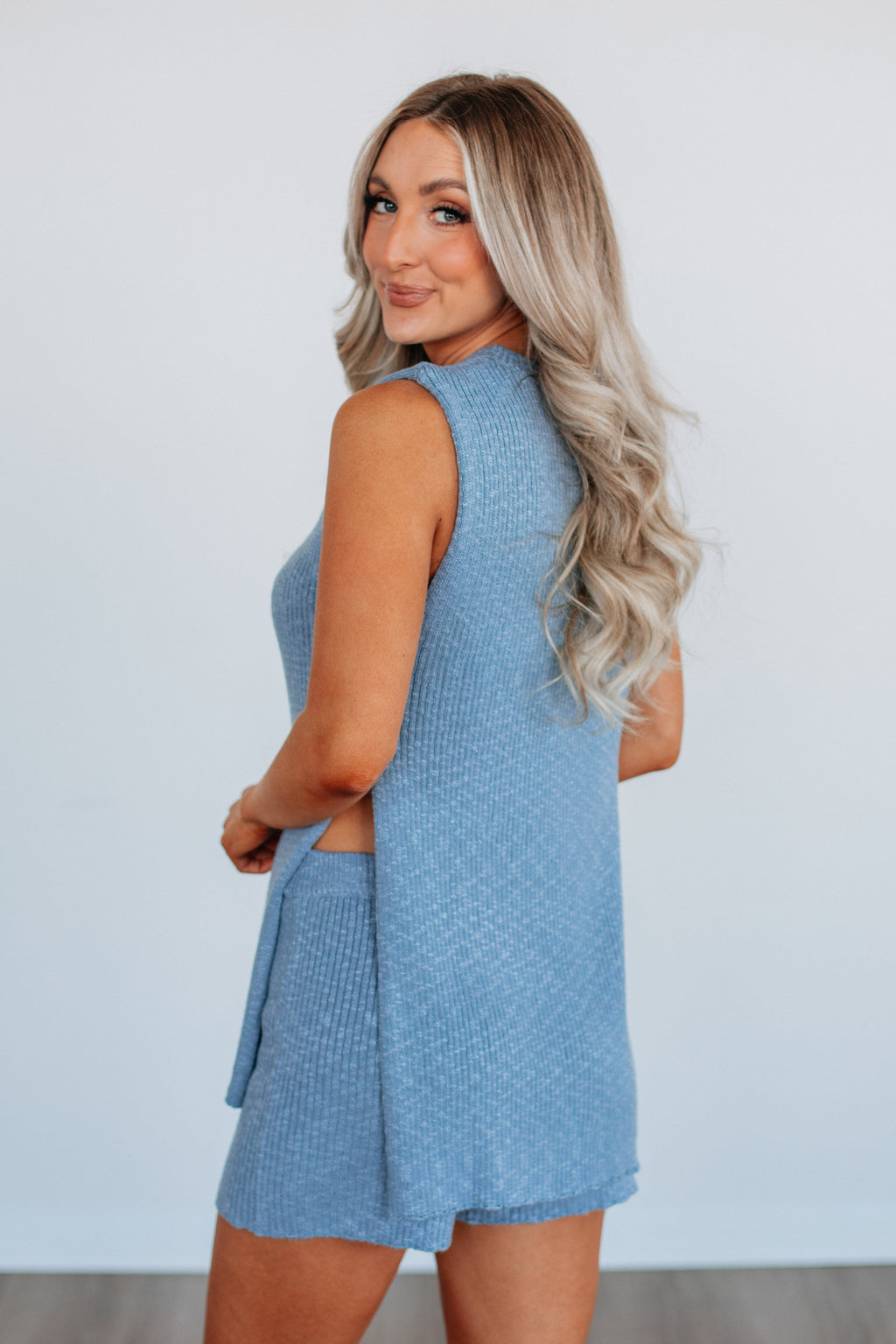Junia Knit Two-Piece Set - Dusty Blue