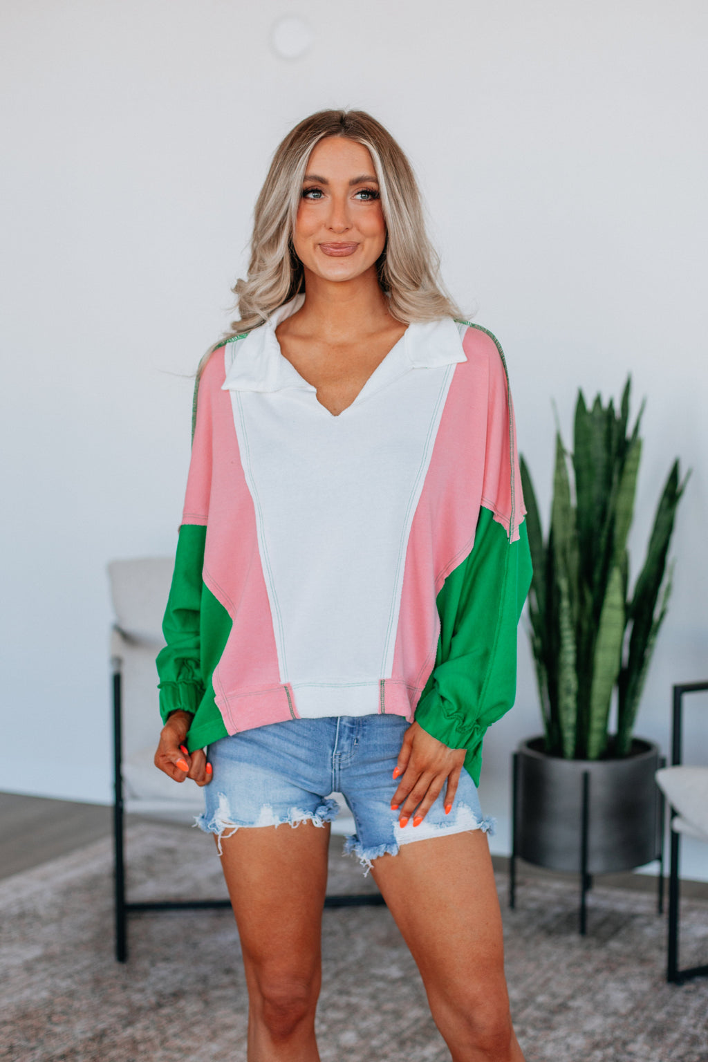 Vanya Oversized Pullover - Kelly Green Mix